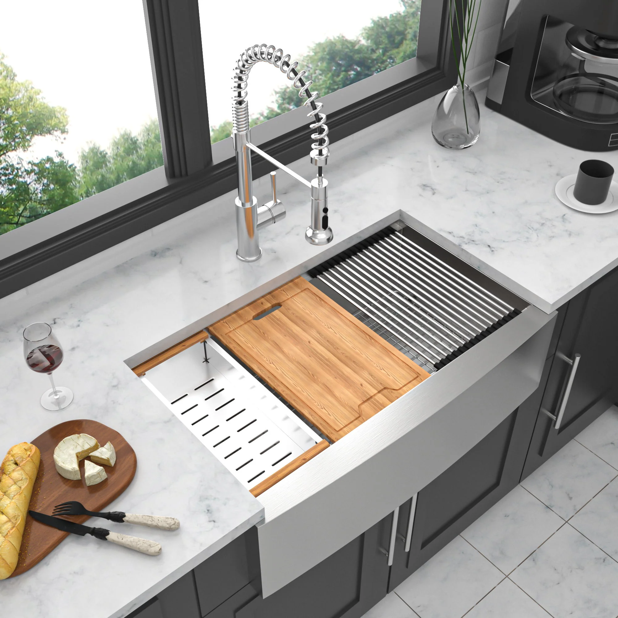 Classic Ceramic Farmhouse Sink Workstation Single Bowl With Durable Finish - Image 20