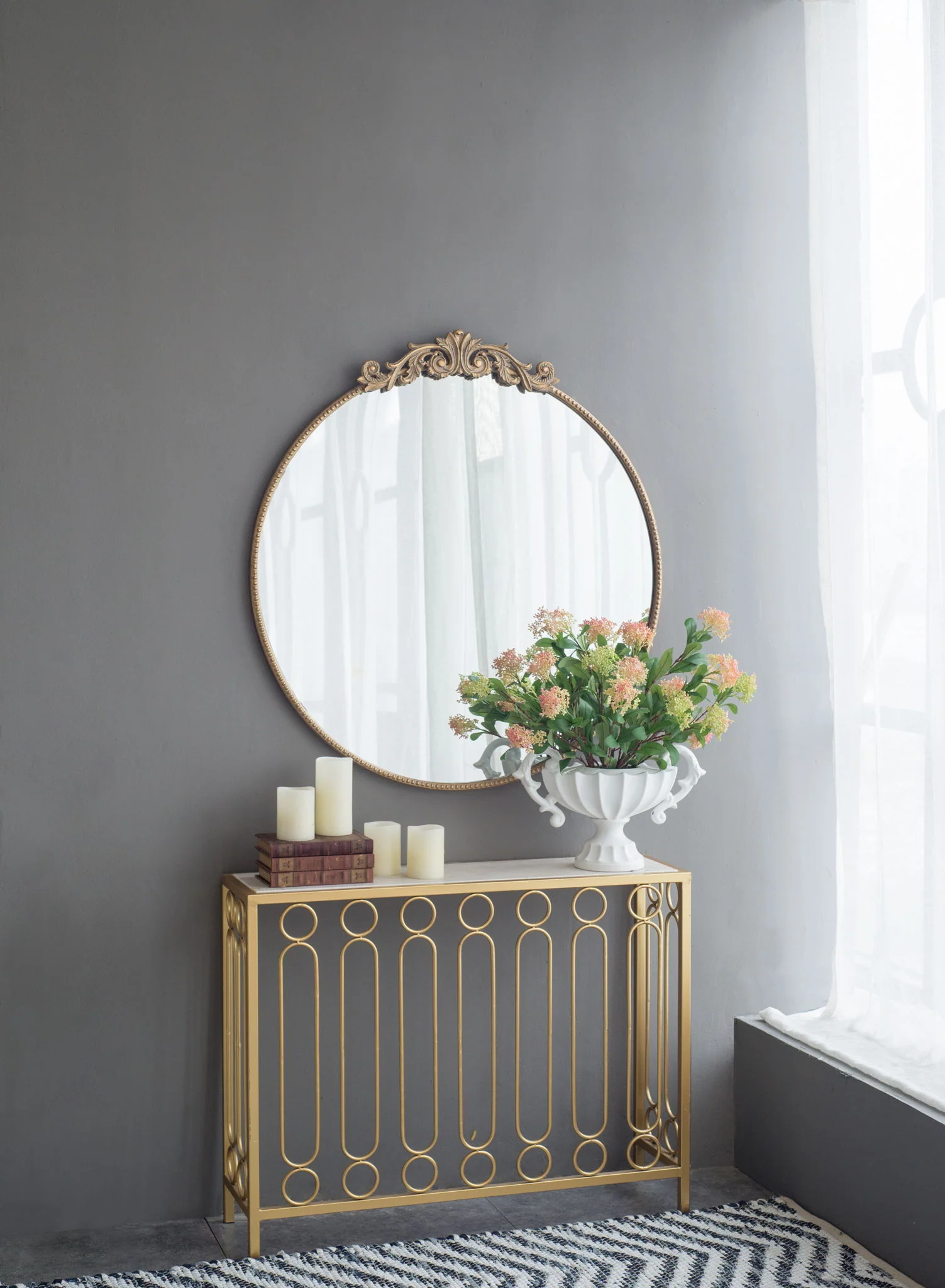 Classic Design Mirror With Baroque Inspired Frame For Bathroom, Entryway Console Lean Against Wall - Image 27