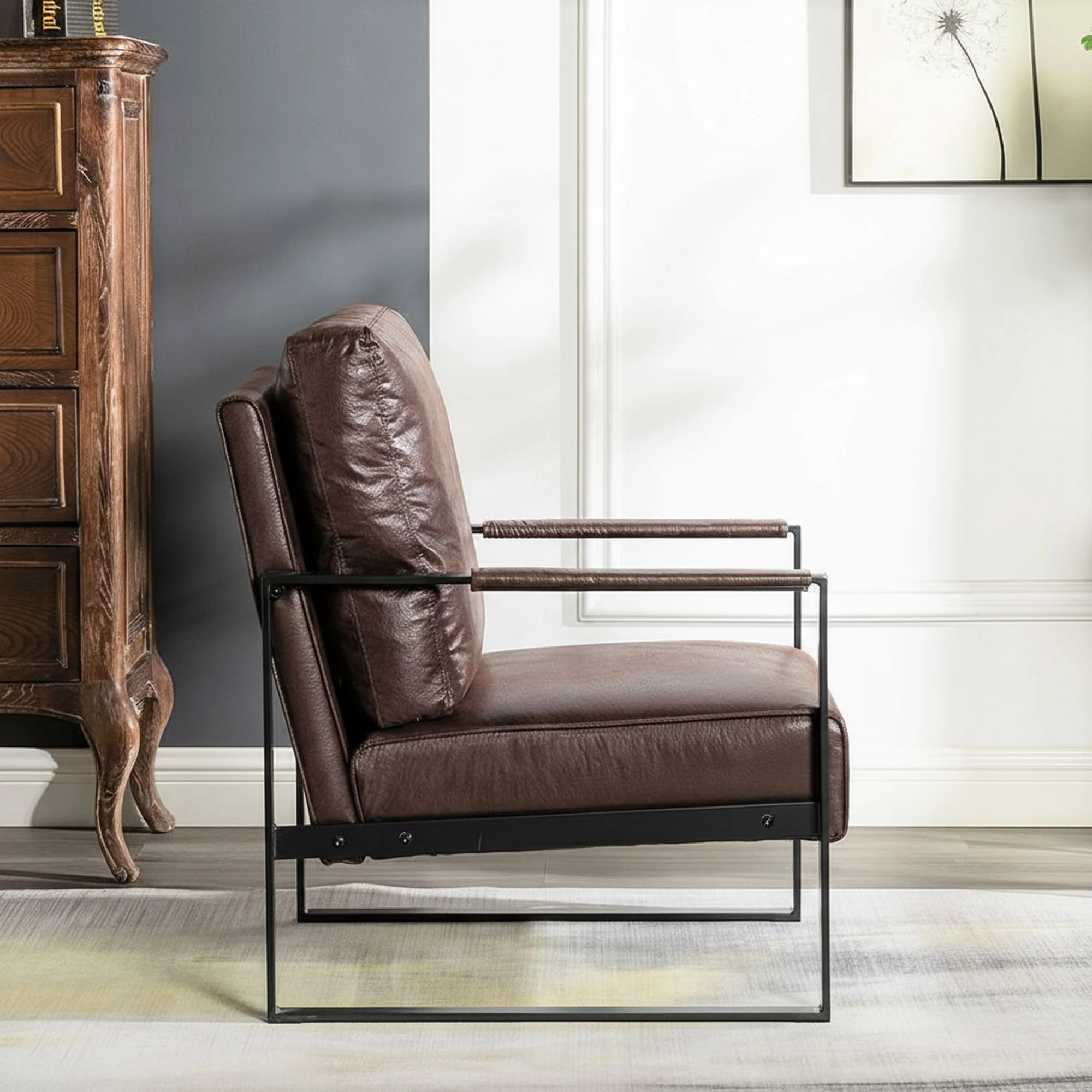 Classic Mid Century Modern Accent Chair With Durable Square Metal Frame, Armchair - Image 23
