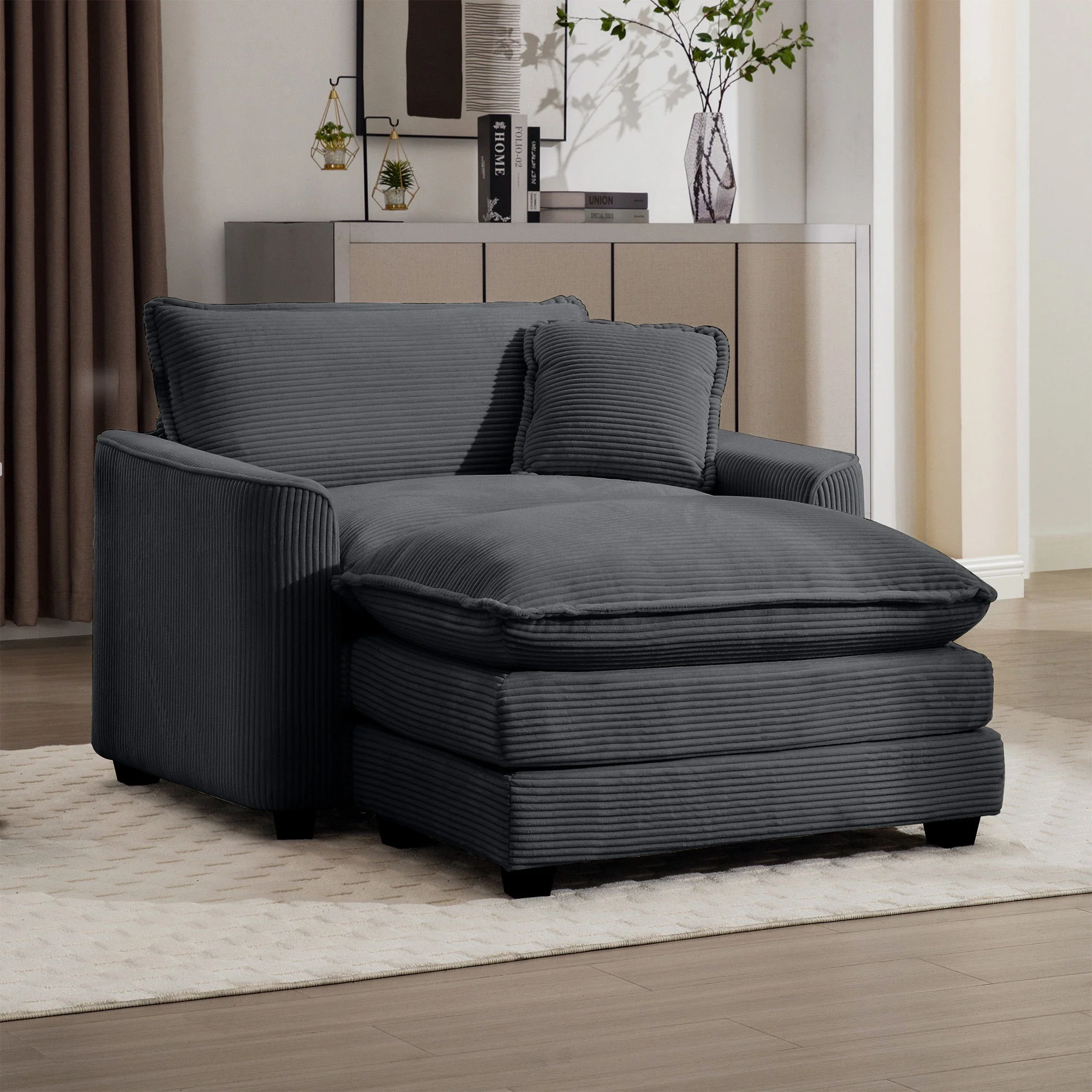 Classic Modern Comfortable Single Chair Deep Seat Sofa With Footstool - Image 13