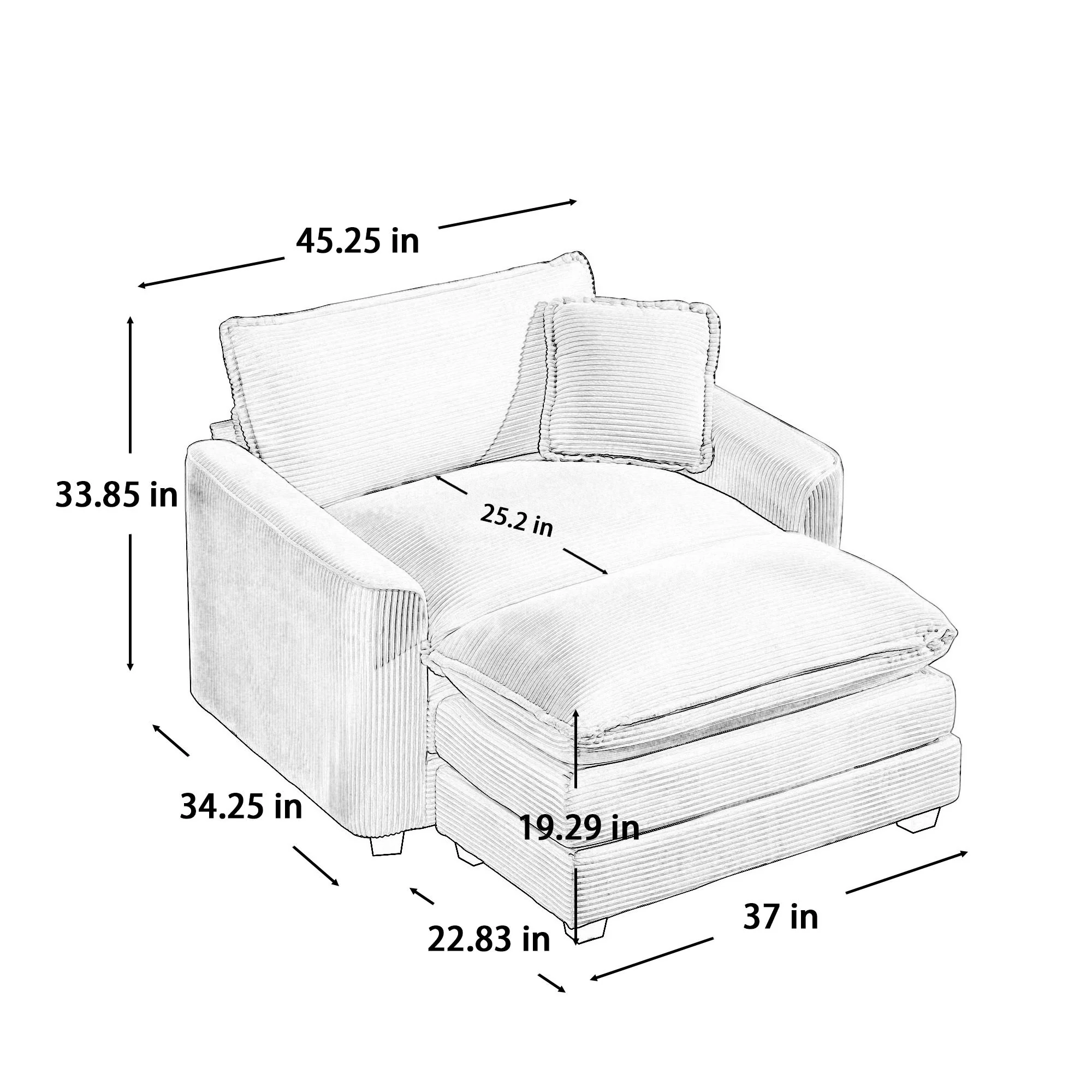 Classic Modern Comfortable Single Chair Deep Seat Sofa With Footstool - Image 30