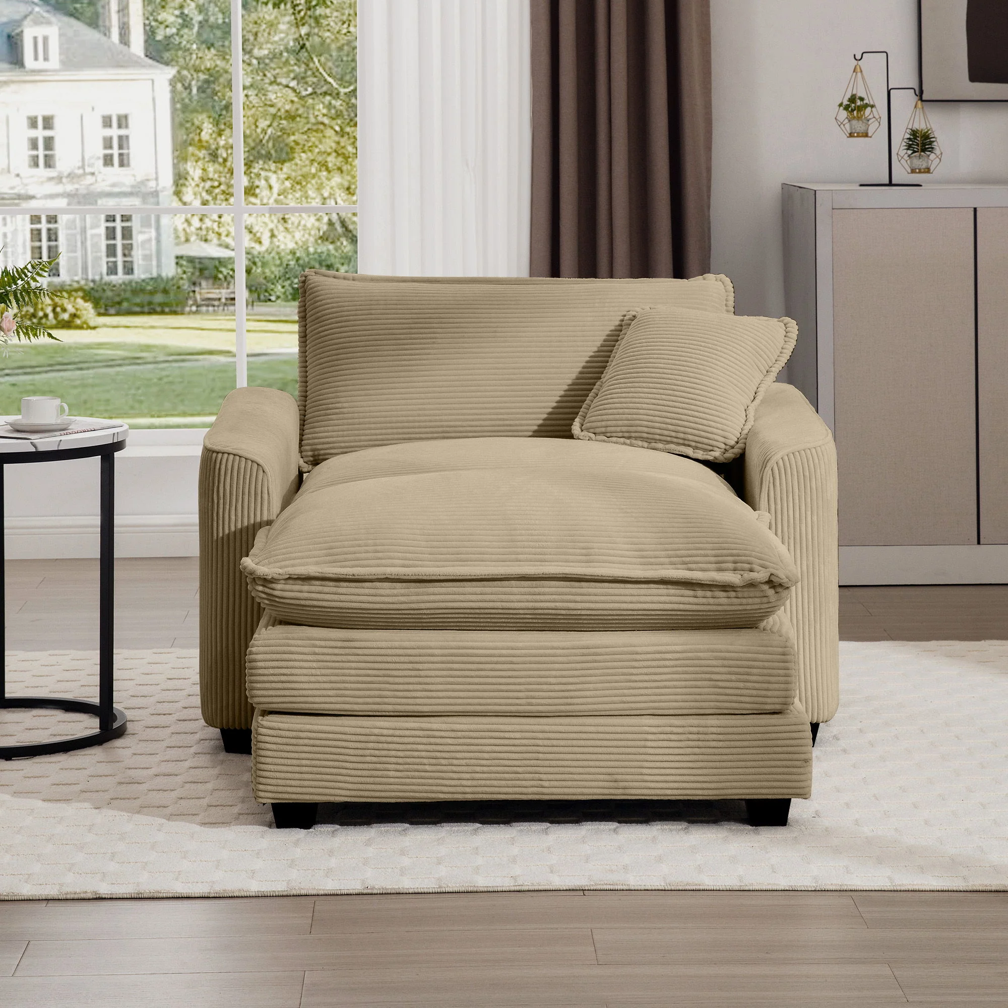 Classic Modern Comfortable Single Chair Deep Seat Sofa With Footstool - Image 8
