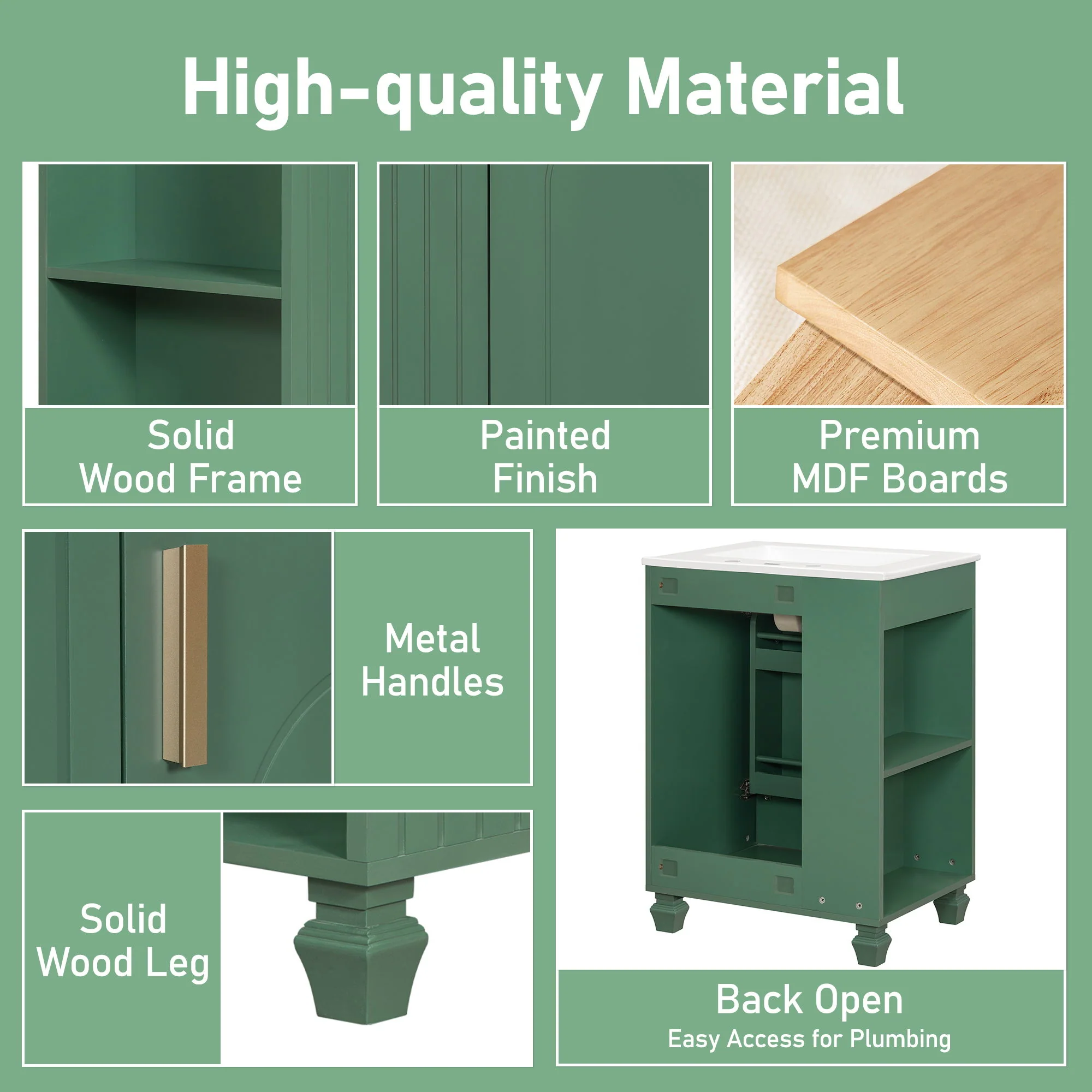Classic Retro Bathroom Vanity With Sink, Door Shelf, Side Open Storage Frame - Image 9