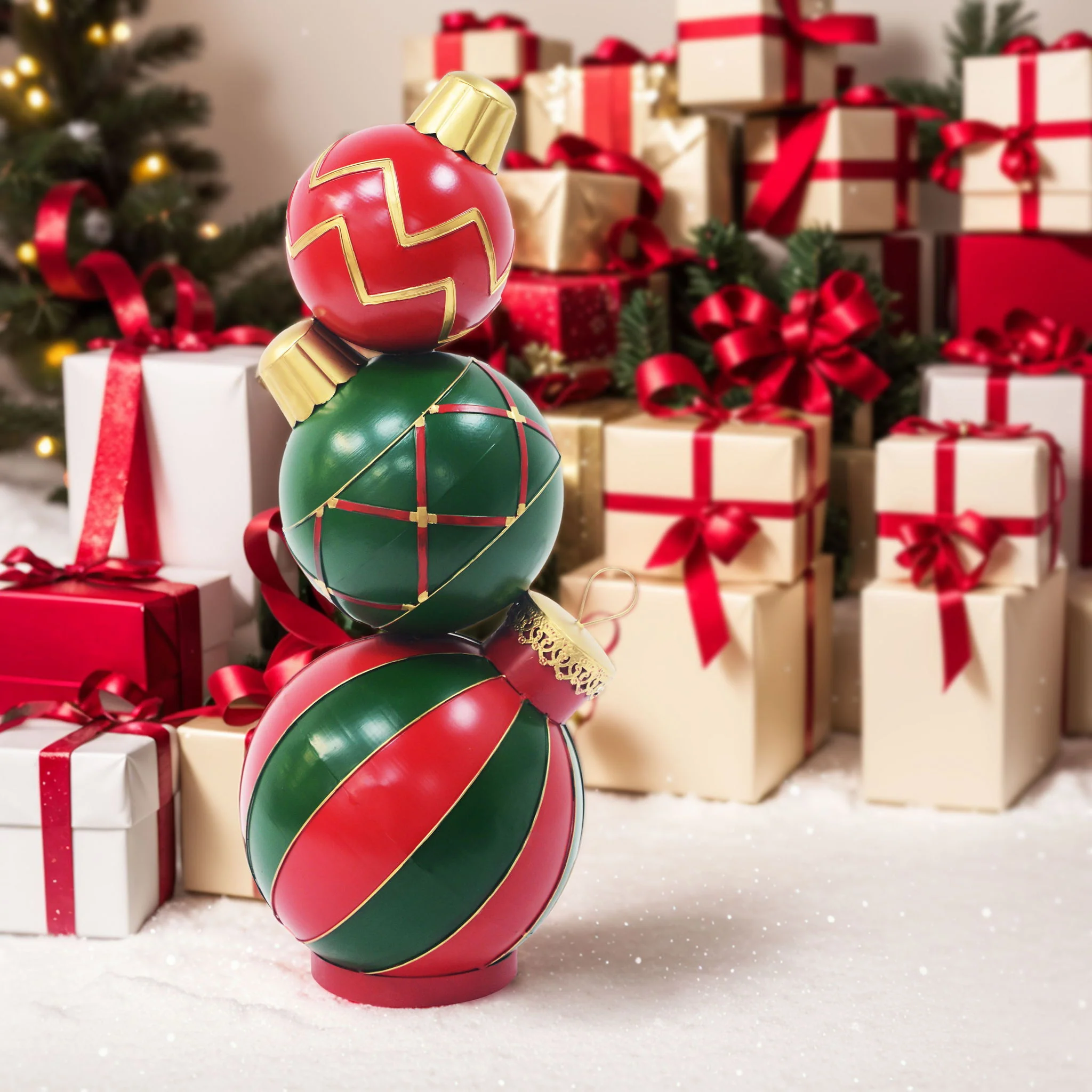 Classic Stacked Christmas Ball Decoration With Durable Construction - Red - Image 3