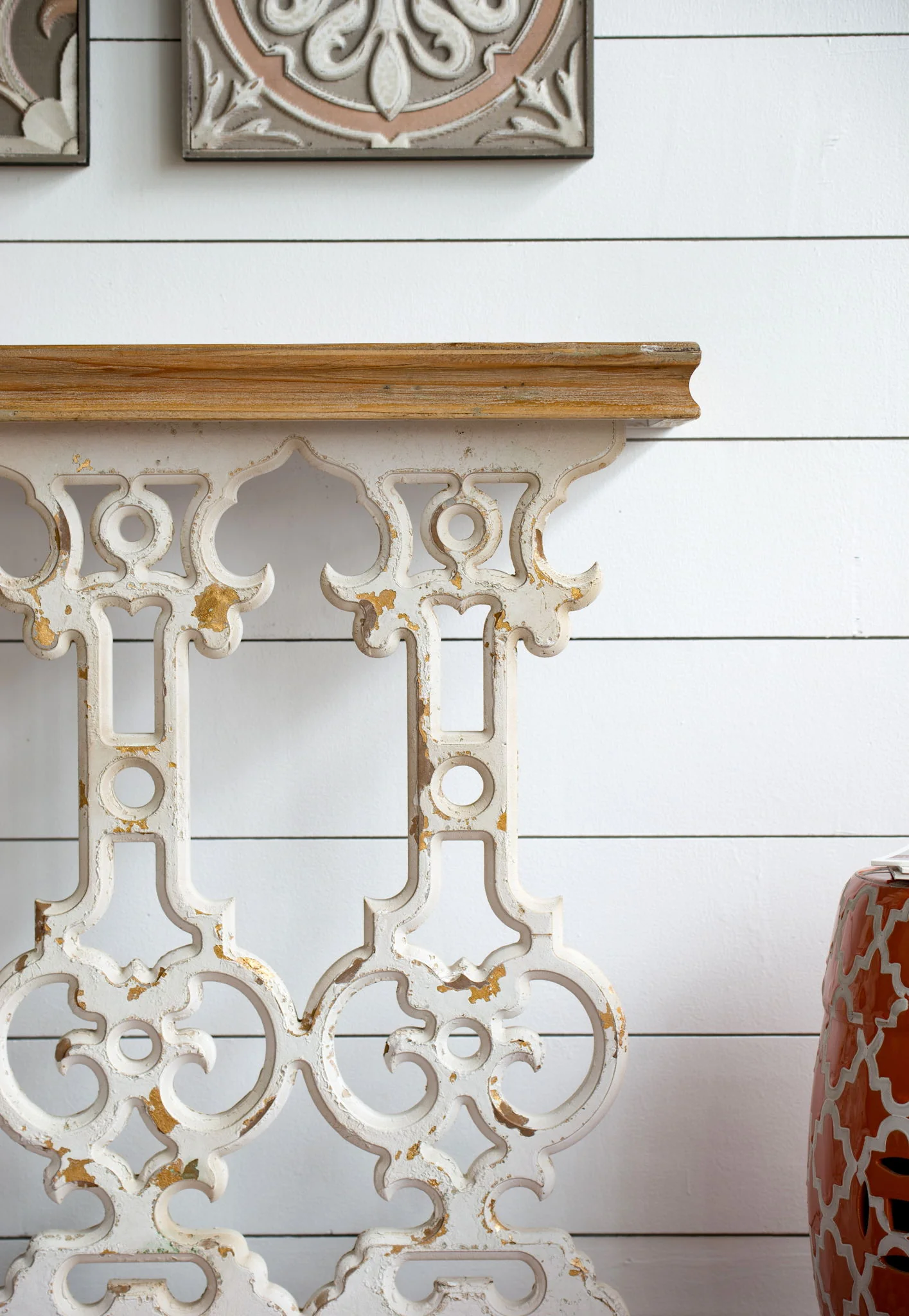 Classic Vintage Wash Console Table With Wood Top - Brown / Antique White - Image 6