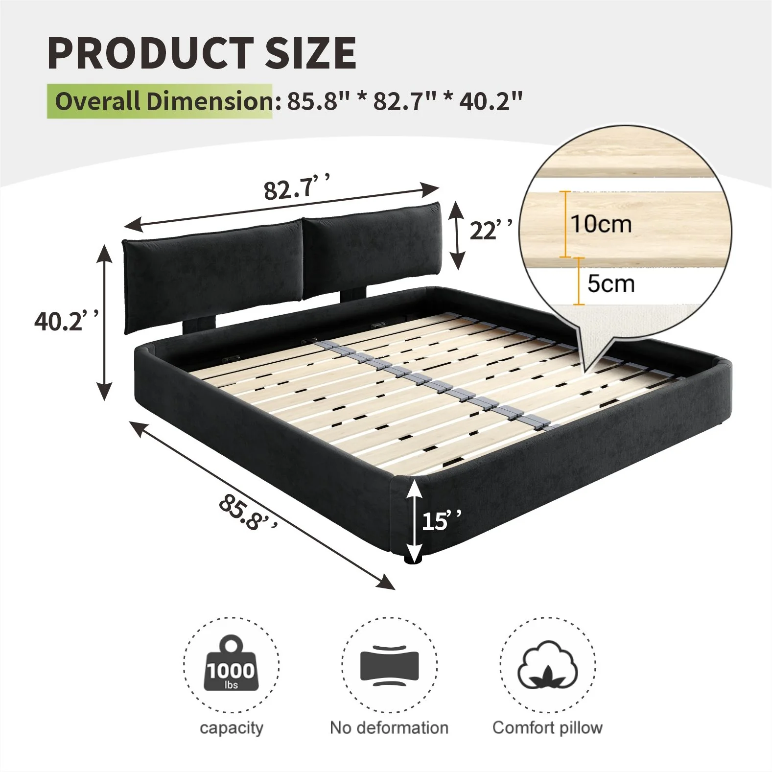 Cloud Bed Frame With Oversized Padded Movable Headboard - Image 10