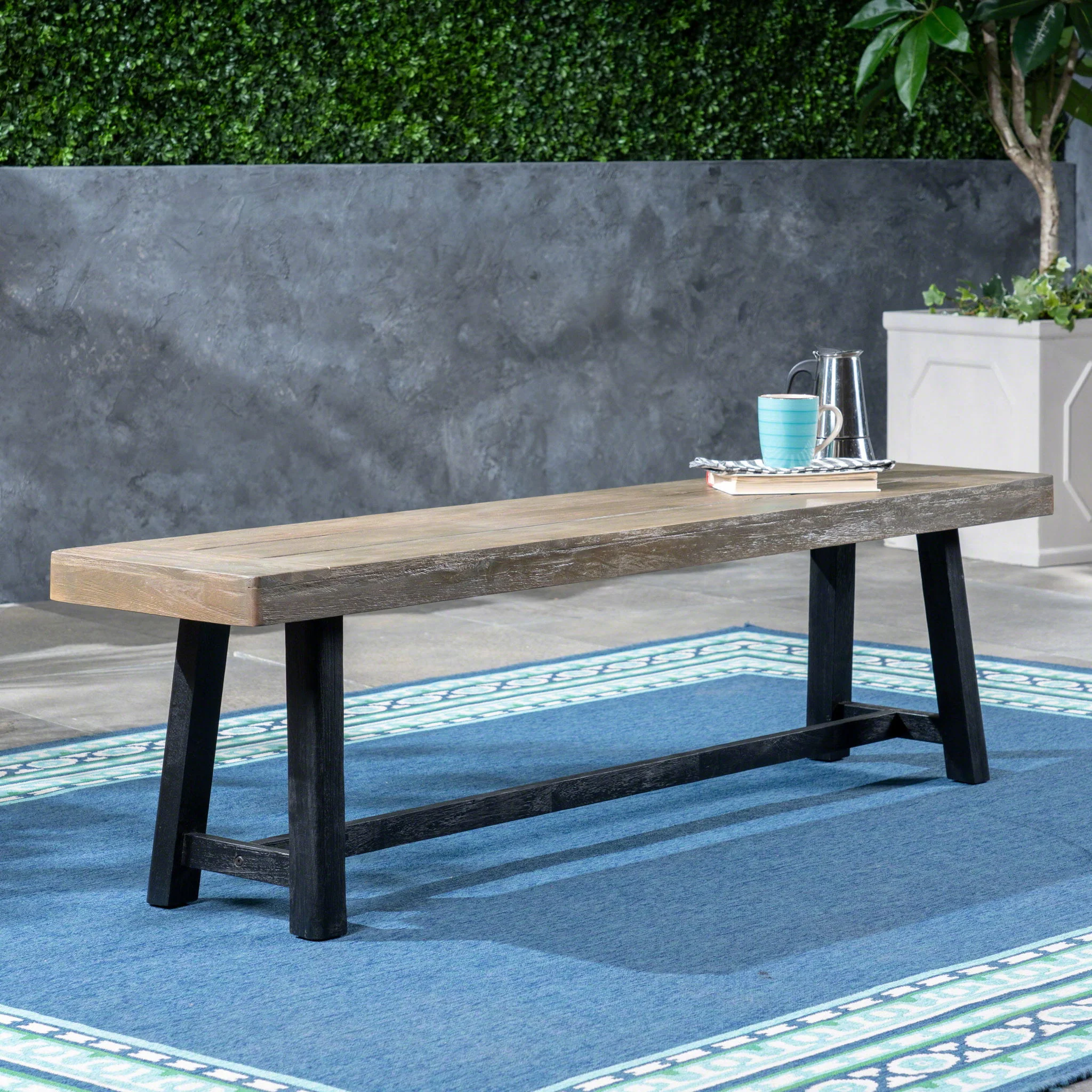 Cloud - Outdoor Bench With Acacia Wood Frame And Slat Panel Design - Image 15