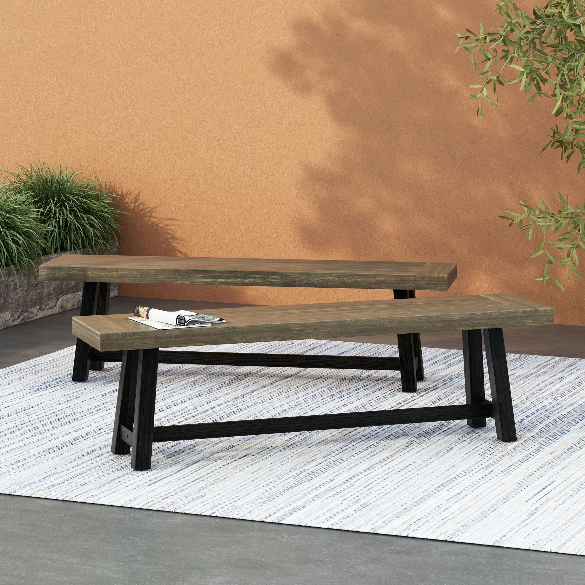 Cloud - Outdoor Bench With Acacia Wood Frame And Slat Panel Design - Image 9