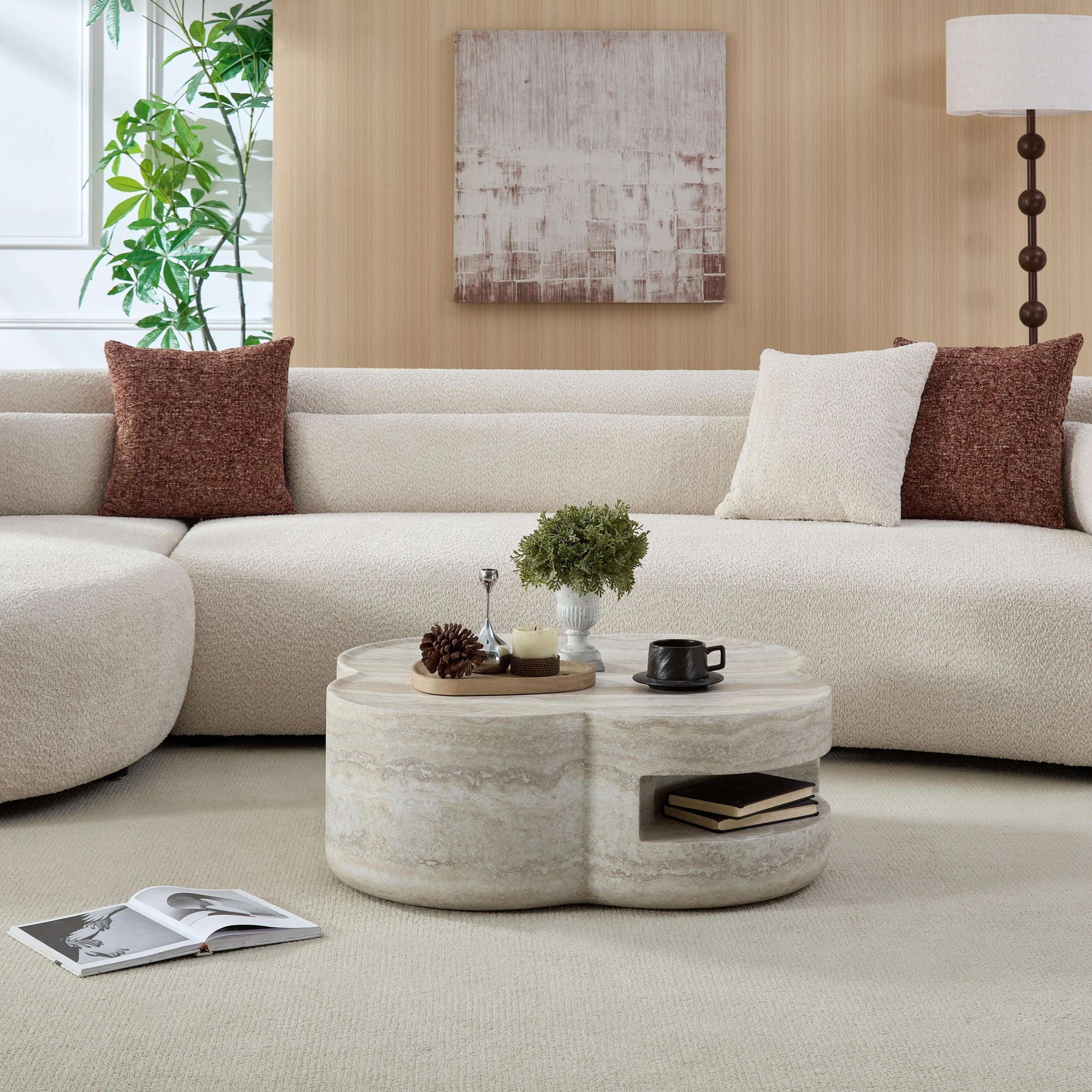 Clover Round Coffee Table With Open Storage - Marble - Image 7
