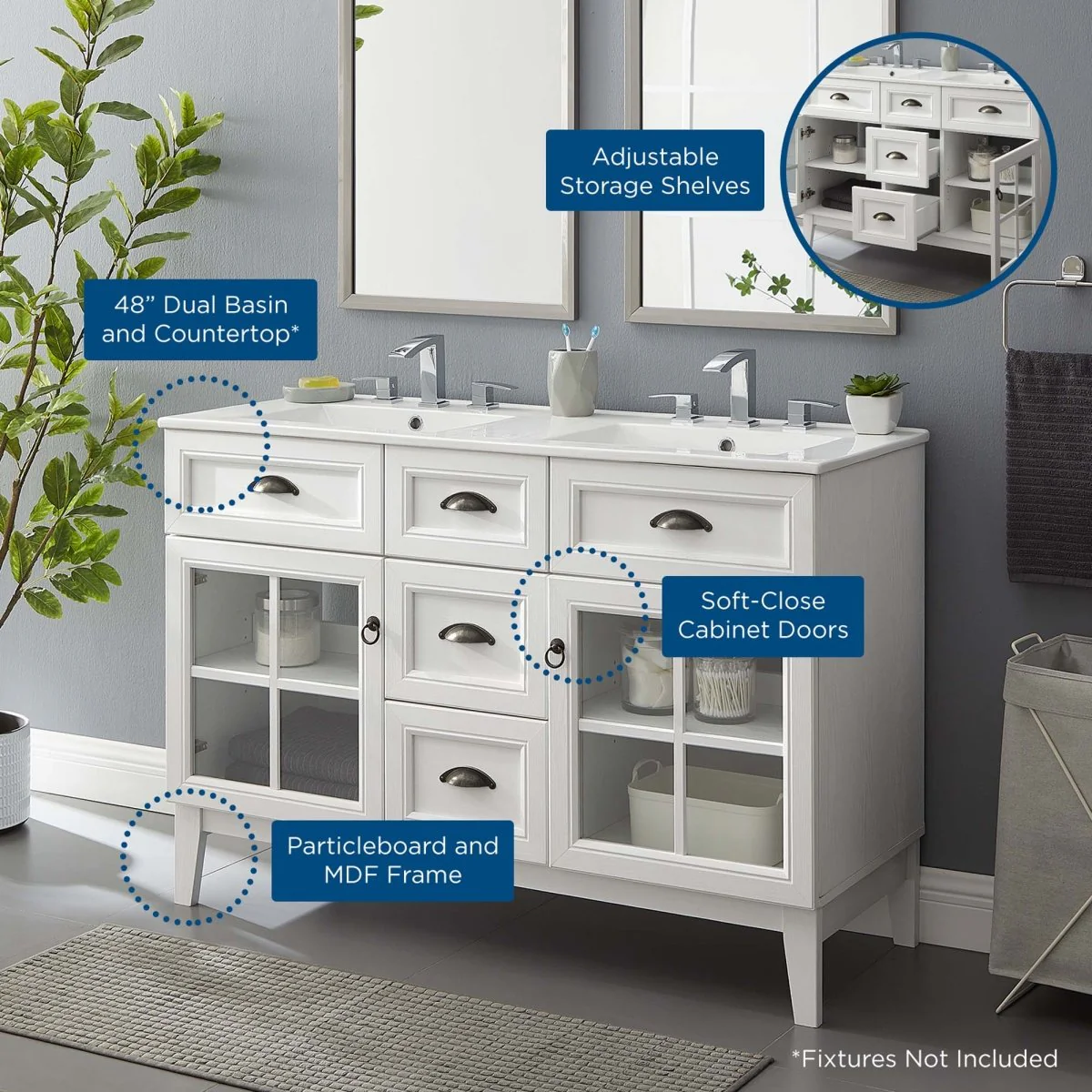 Coastal Bathroom Vanity with Ceramic Sink — Elegant coastal vanity for bathroom storage - Image 12