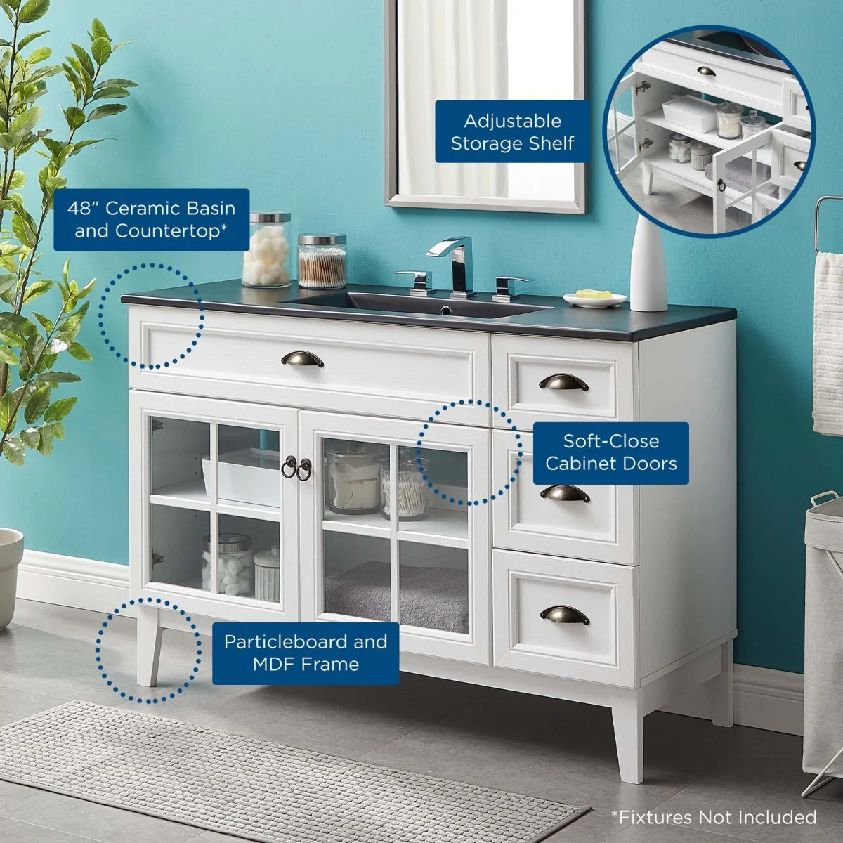 Coastal Bathroom Vanity with Ceramic Sink — Elegant coastal vanity for bathroom storage - Image 22