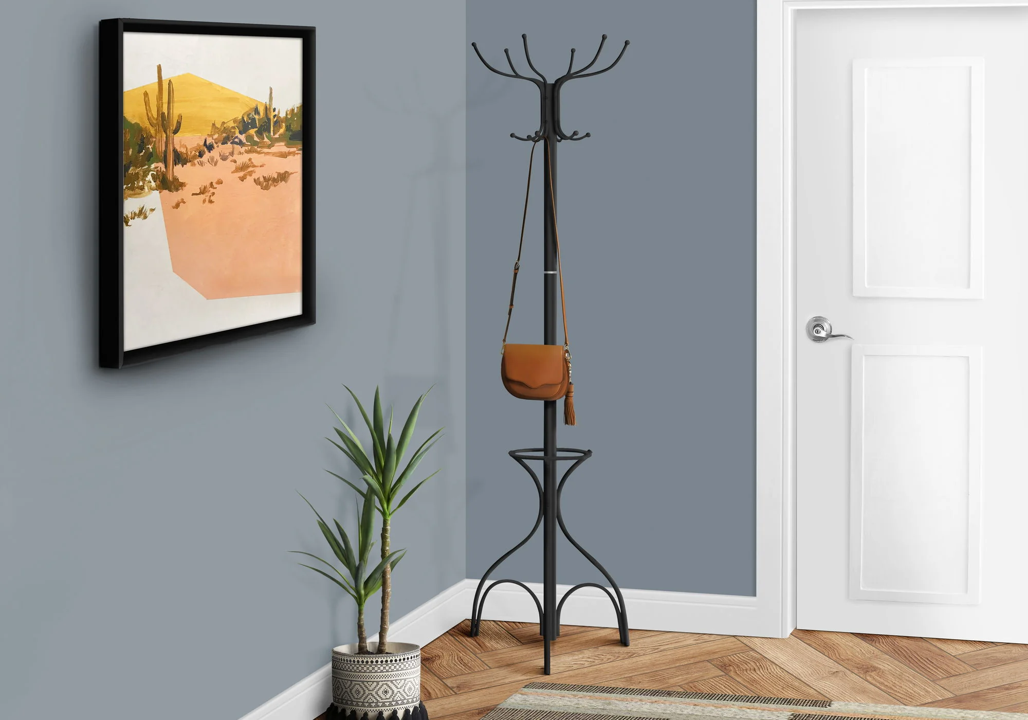 Coat Rack, Hall Tree, Free Standing, 12 Hooks, Entryway, 70"H, Umbrella Holder, Contemporary & Modern - Image 2