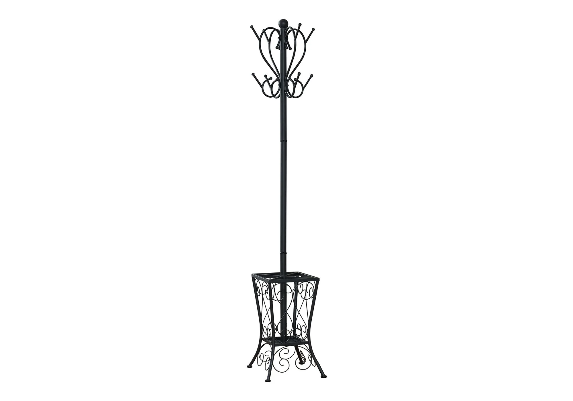 Coat Rack, Hall Tree, Free Standing, 8 Hooks, Entryway, Umbrella Holder, Transitional - Black - Image 5
