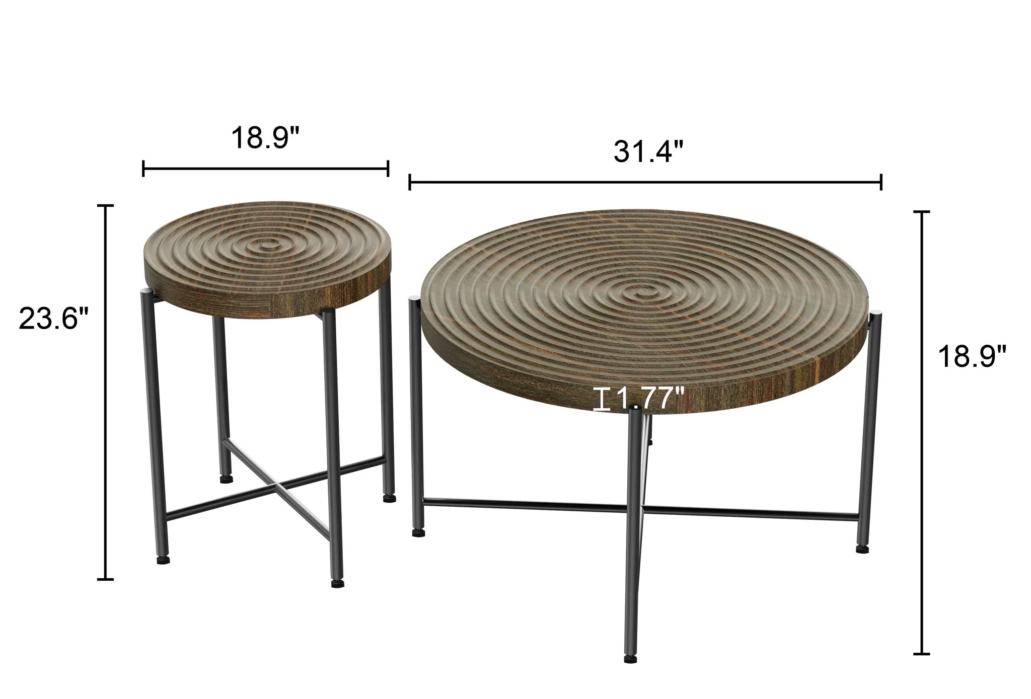 Coffee And End Table Set Waterproof Cover, Distressed Cylindrical Design, Legs Classic Rustic Charm (Set of 2) - Image 11