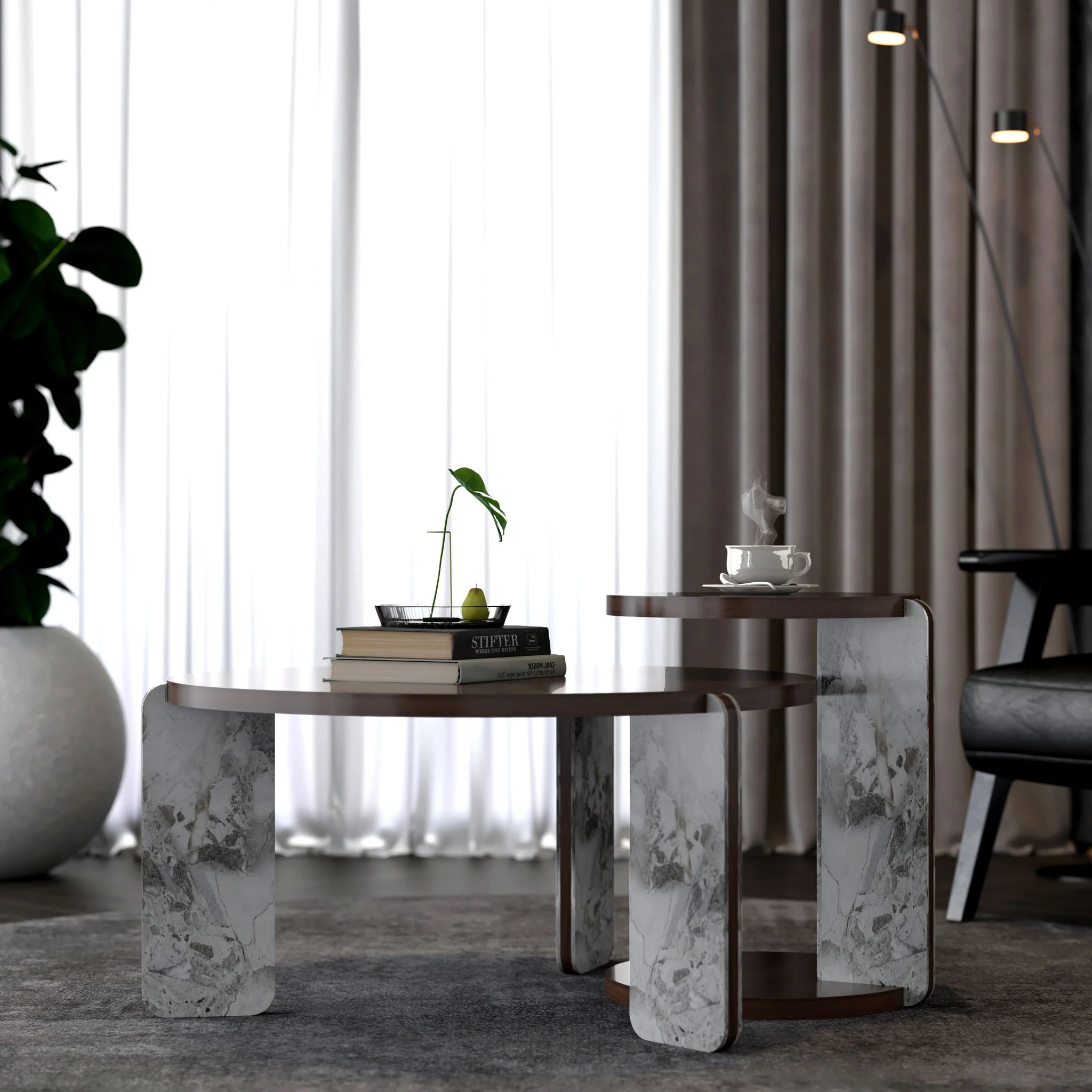Coffee Table Set With Center Table & Side Table - Image 2