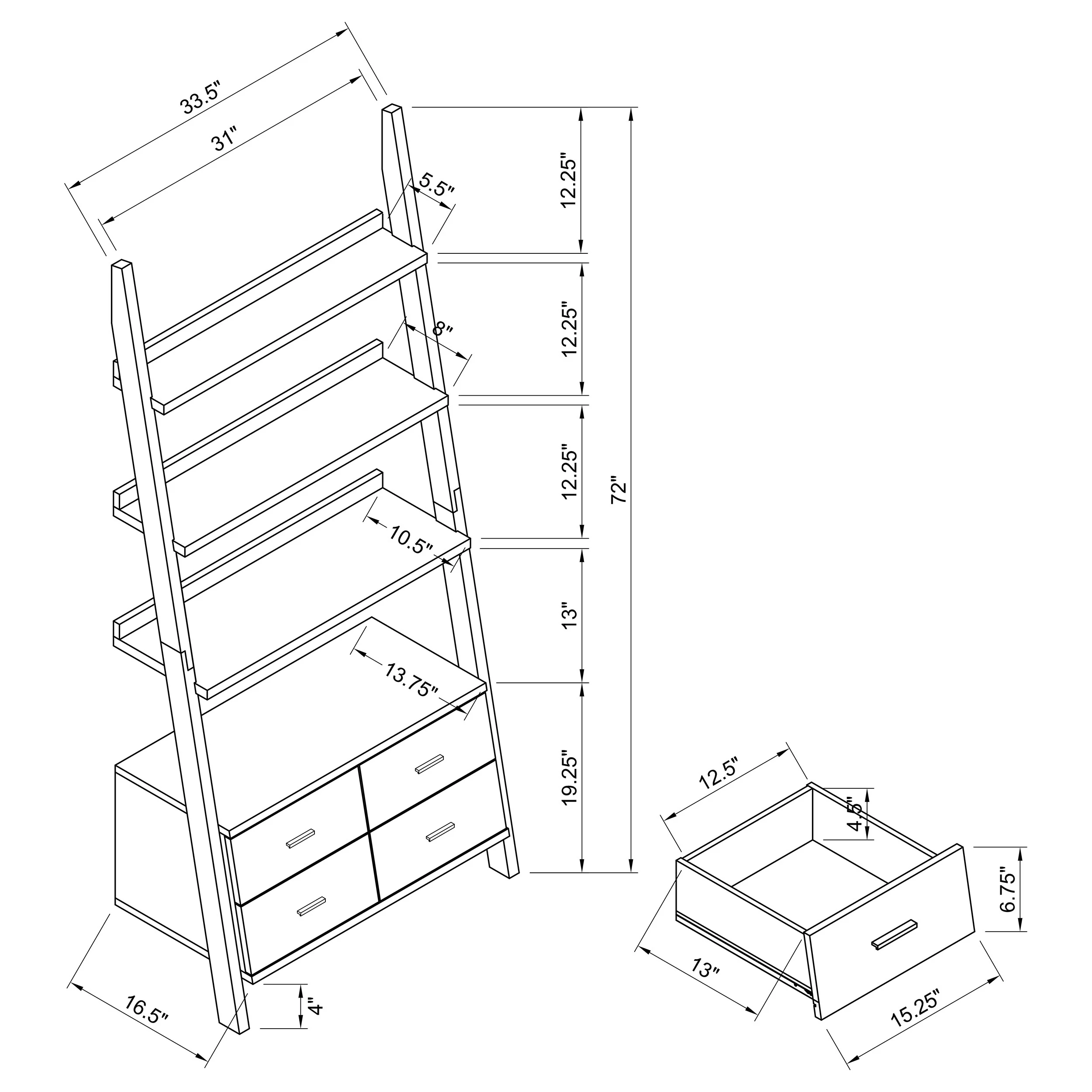 Colella 72-Inch 5-Shelf Storage Ladder Bookshelf Cappuccino - Image 2