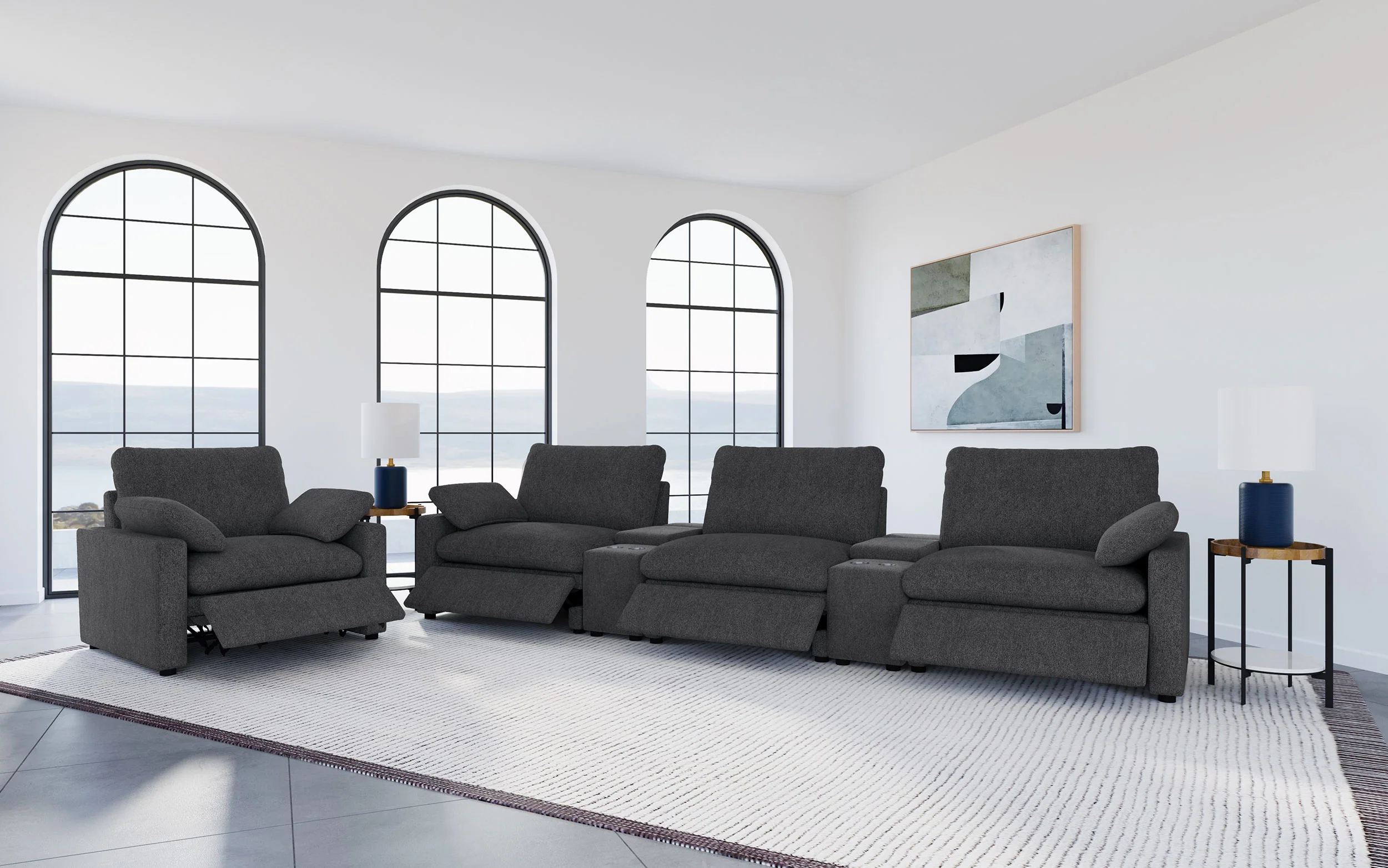 Collins Upholstered Power Recliner Chair Dark Grey - Image 15