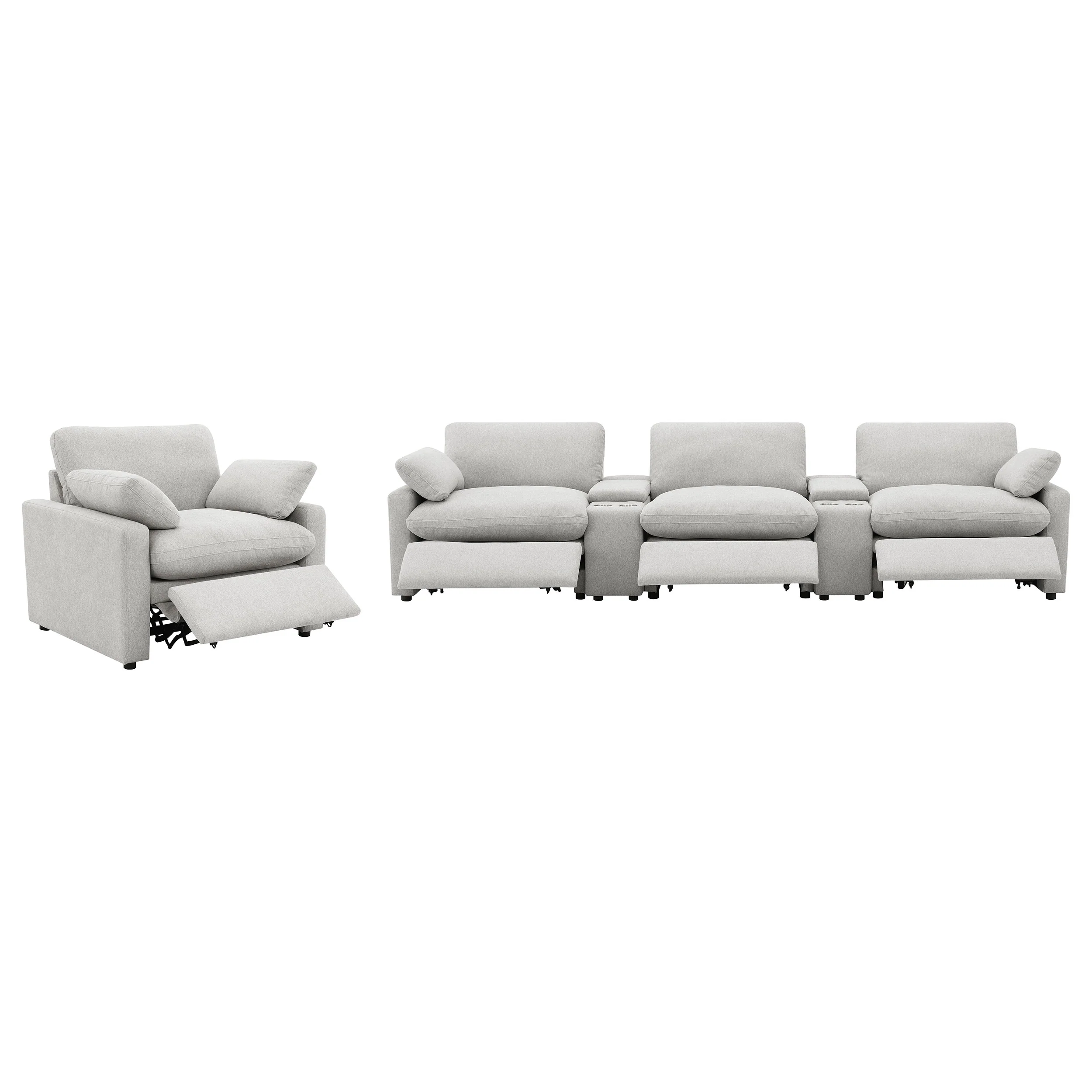 Collins Upholstered Power Recliner Chair in Grey - Image 16