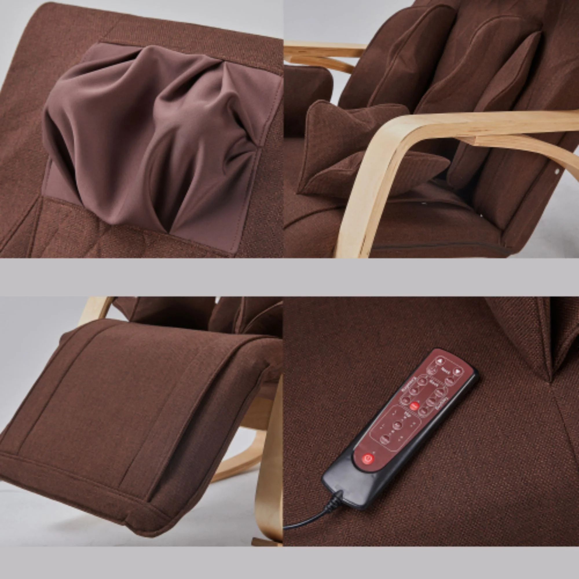 Comfortable Relax Rocking Chair With Full Massage Function Cotton Fabric Air Pressure - Brown - Image 9