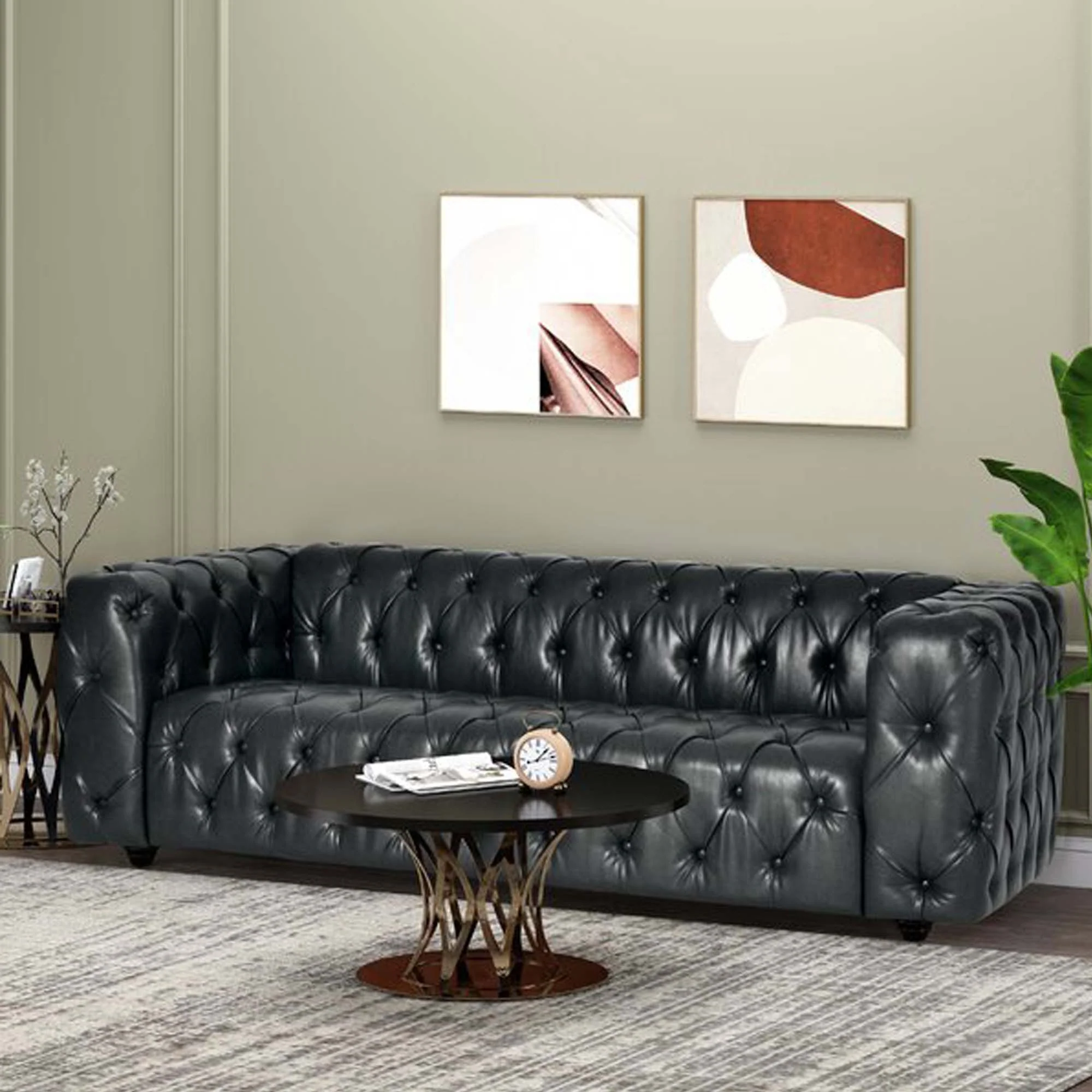 Comfy 3 Seat Sofa & Wooden Legs, For Living Room And Study - Black - Image 4