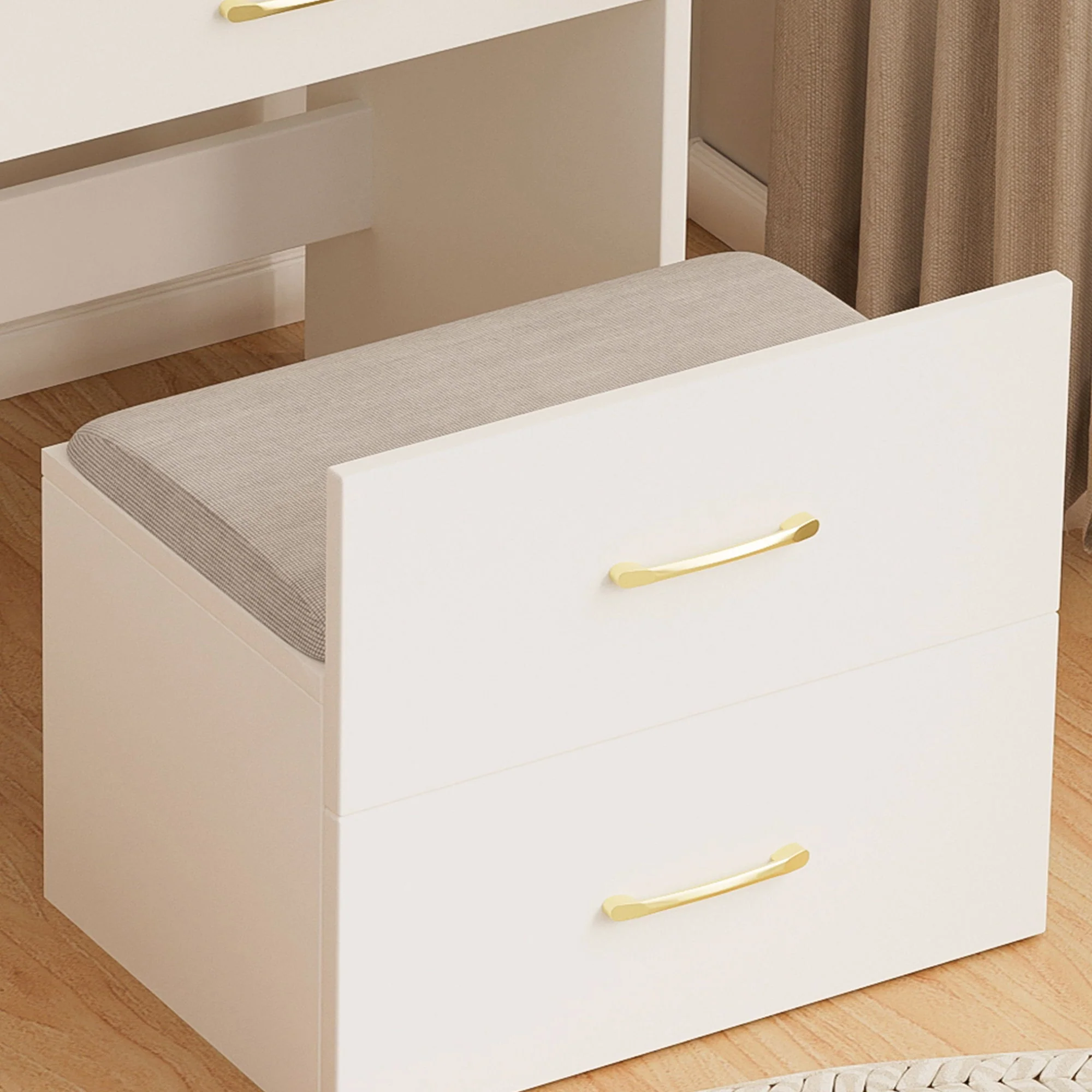 Compact 3 In 1 Vanity Desk With Open Top Mirror, Glass Desktop, 5 Height - White - Image 2