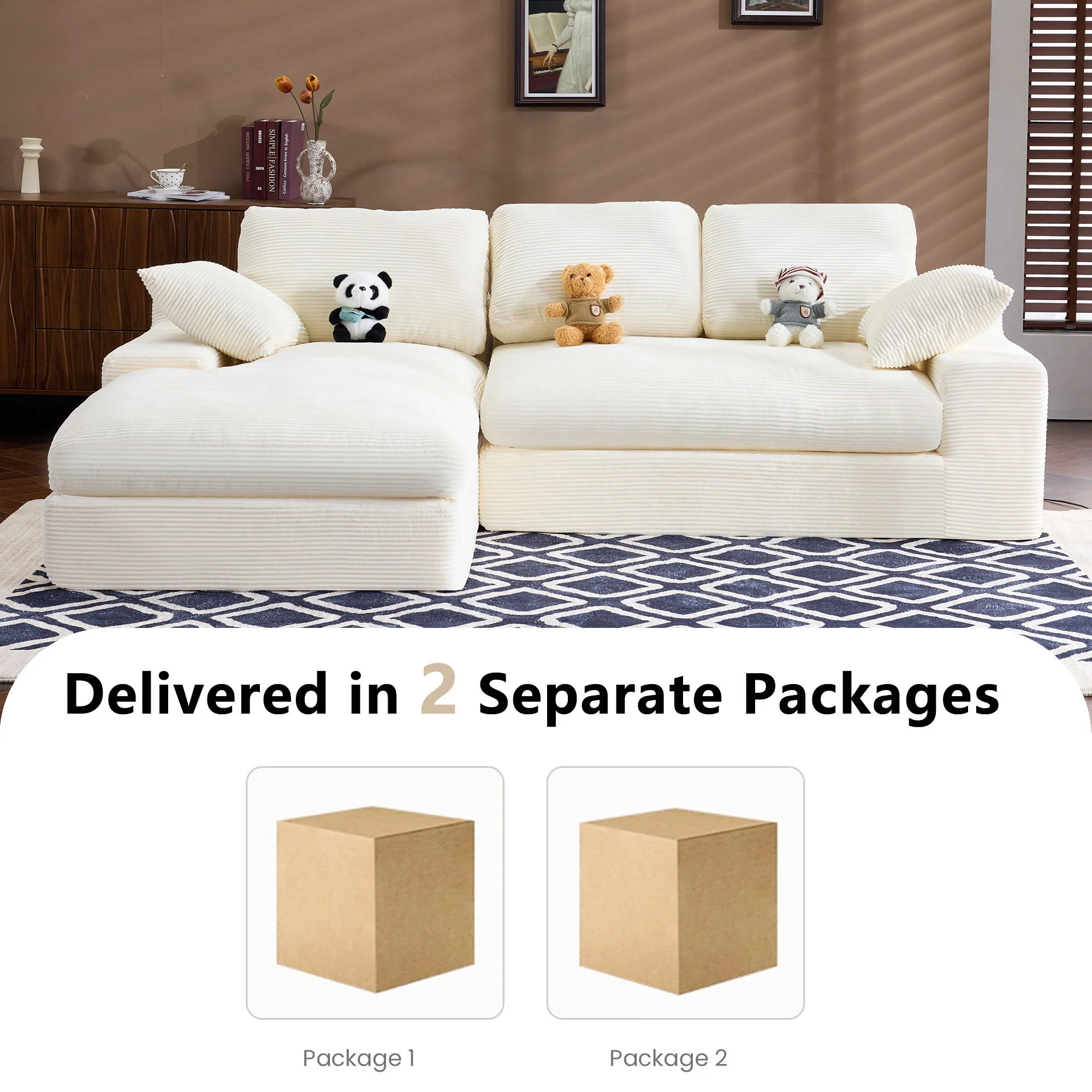Compressed Sofa With 3 Back Cushions, 2 Throw Pillows - Image 7