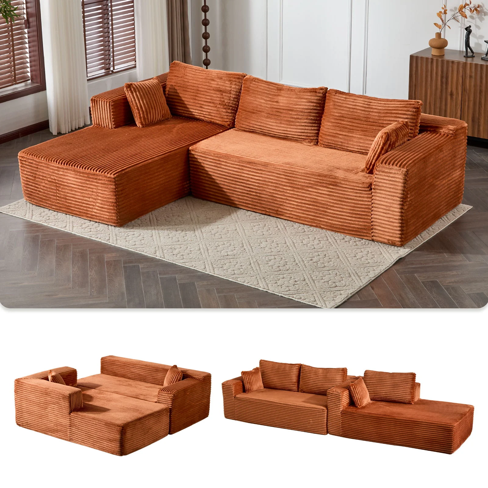 Compression Sectional Couch With Comfy Chaise, Boneless L Shape Sofa With Deep Seat - Image 18