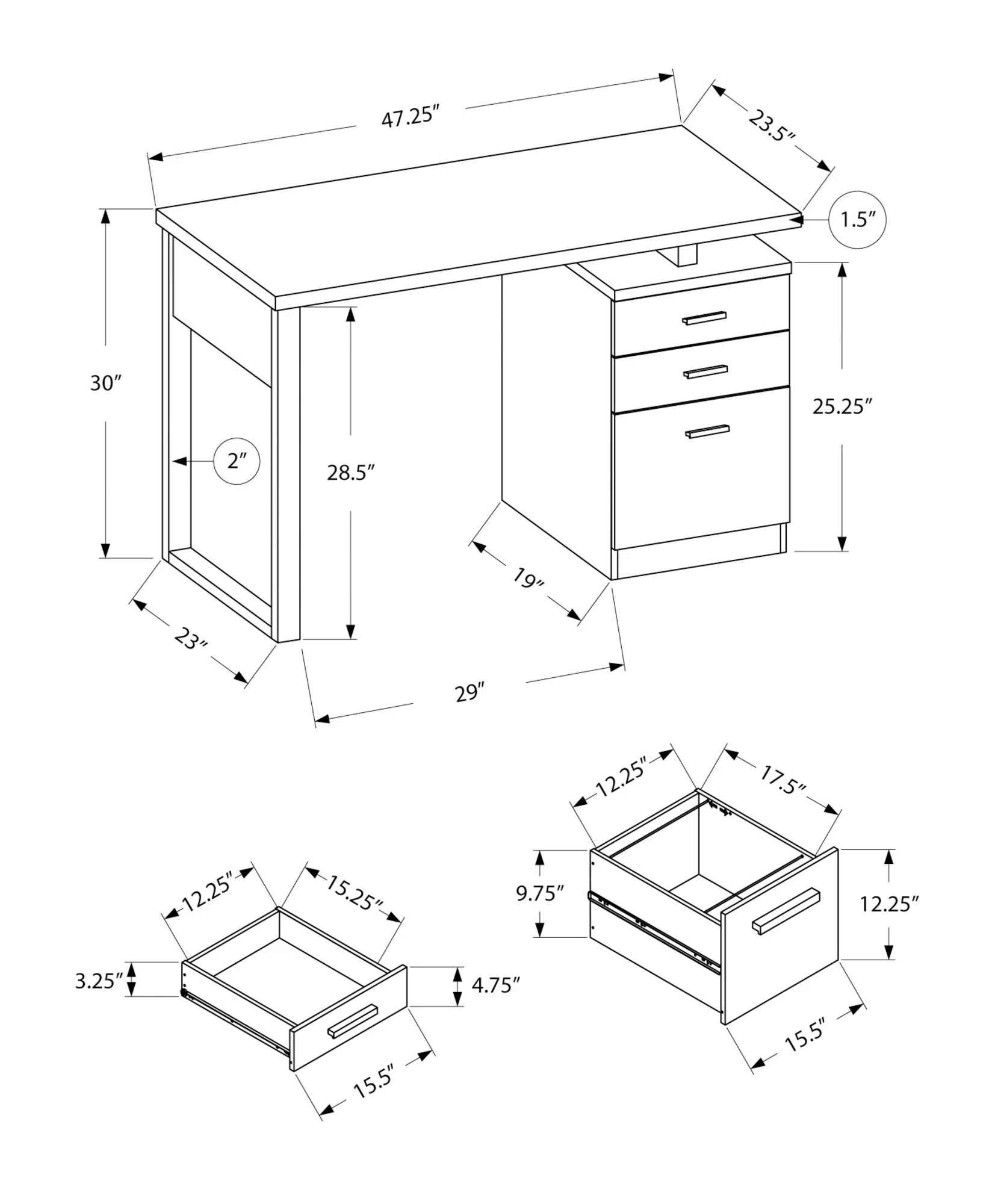 Computer Desk For Home Office Laptop, Left, Right Set - Up, Storage Drawers - Image 7