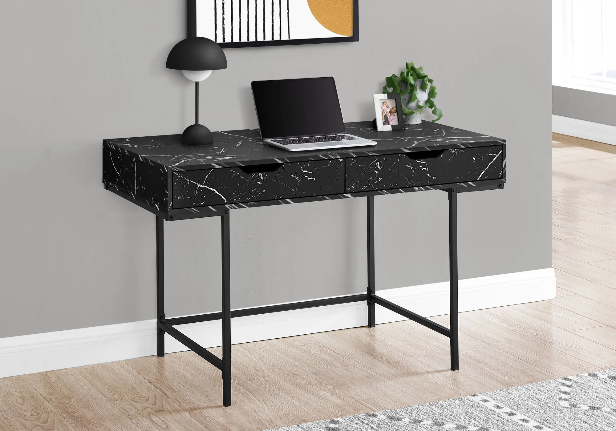 Computer Desk For Home Office, Storage Drawers, Marble Look Contemporary & Modern - Image 10