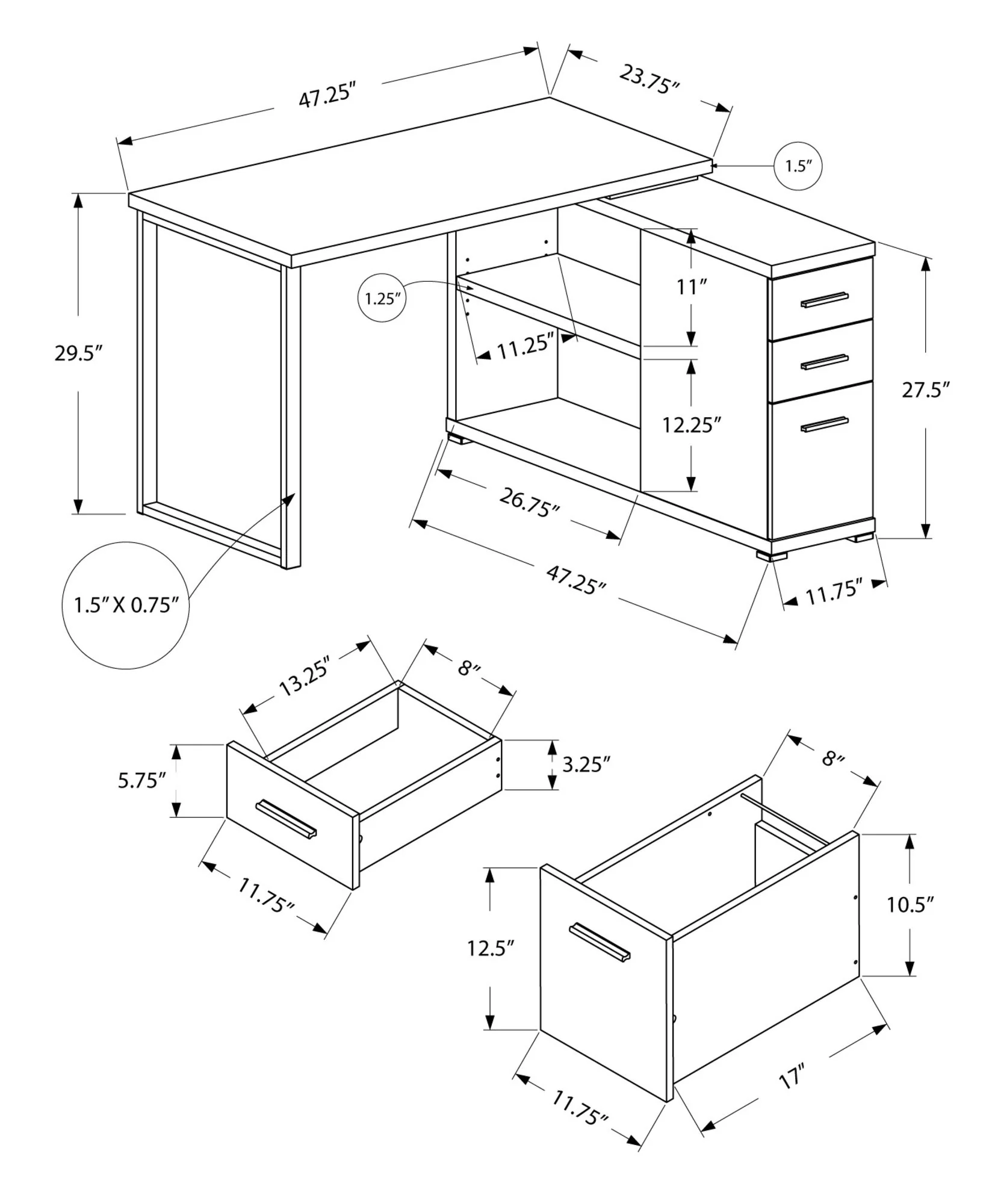 Computer Desk, Home Office, Corner, Left, Right Set - Up, Storage Drawers, L Shape, Laptop, And Contemporary & Modern - Image 10