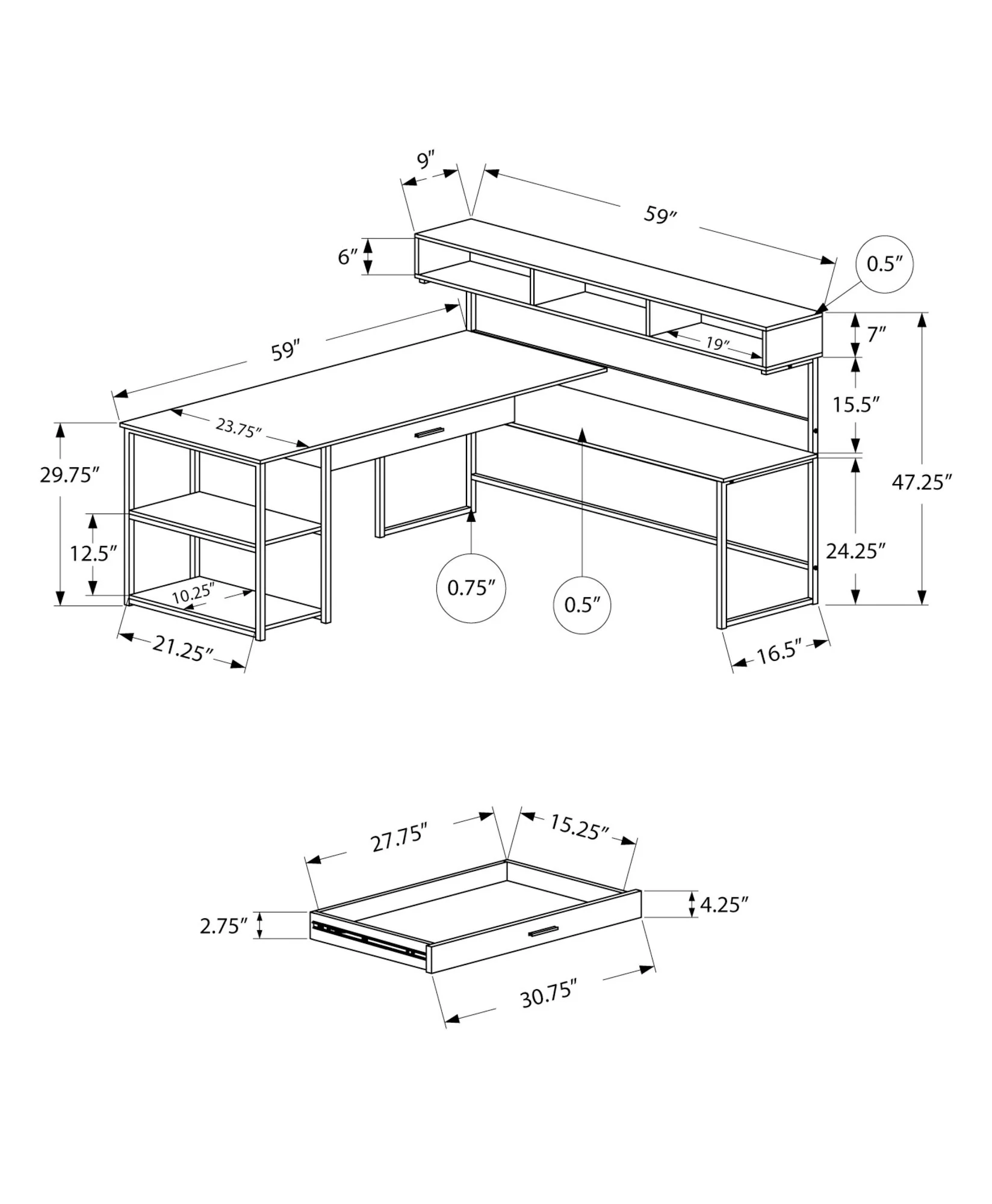 Computer Desk, Home Office, Corner, Storage Drawers, L Shape, Laptop, Contemporary & Modern - Image 12