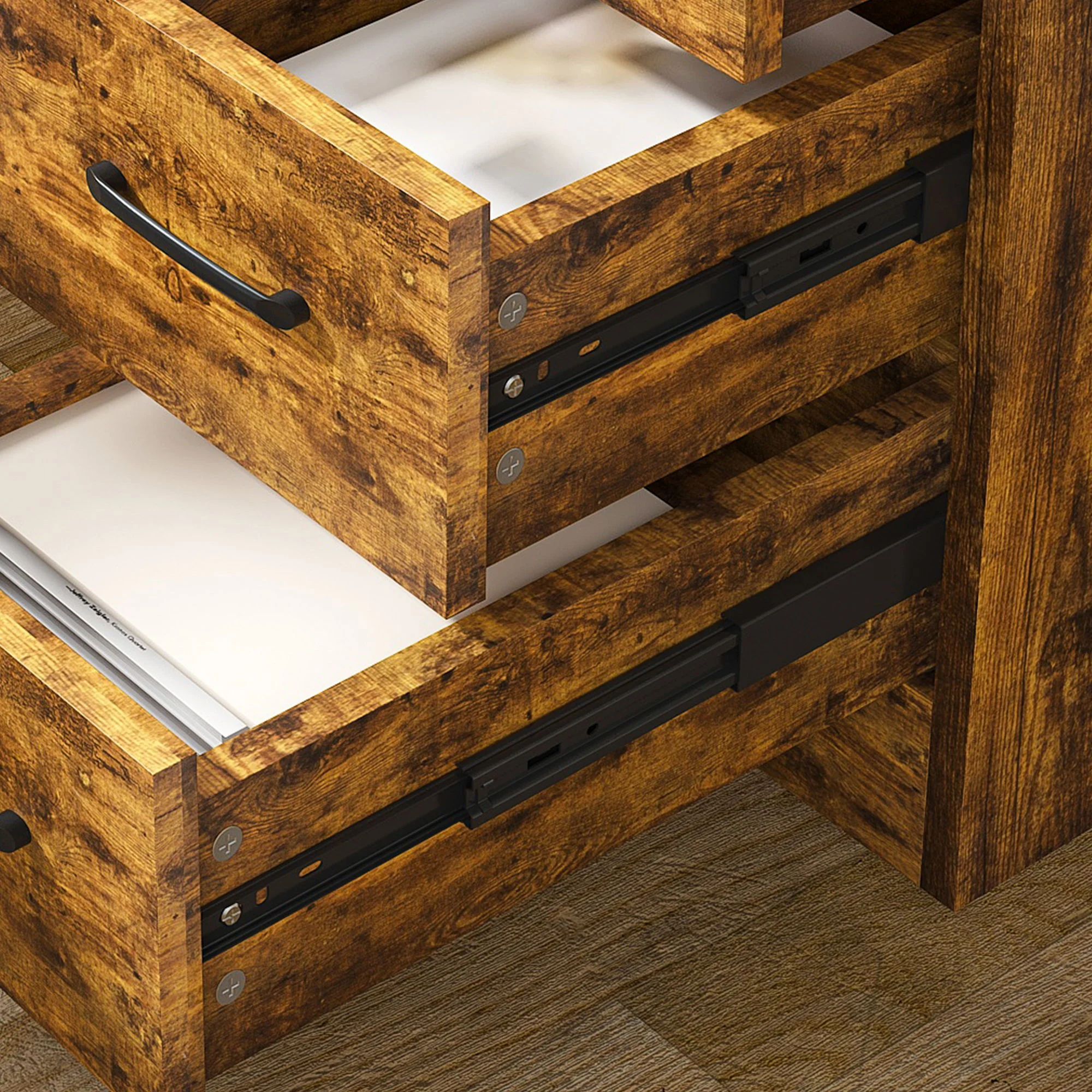 Computer Desk With 4 In 1 Socket & 3 Drawers, 4 Tier Shelves - Image 9
