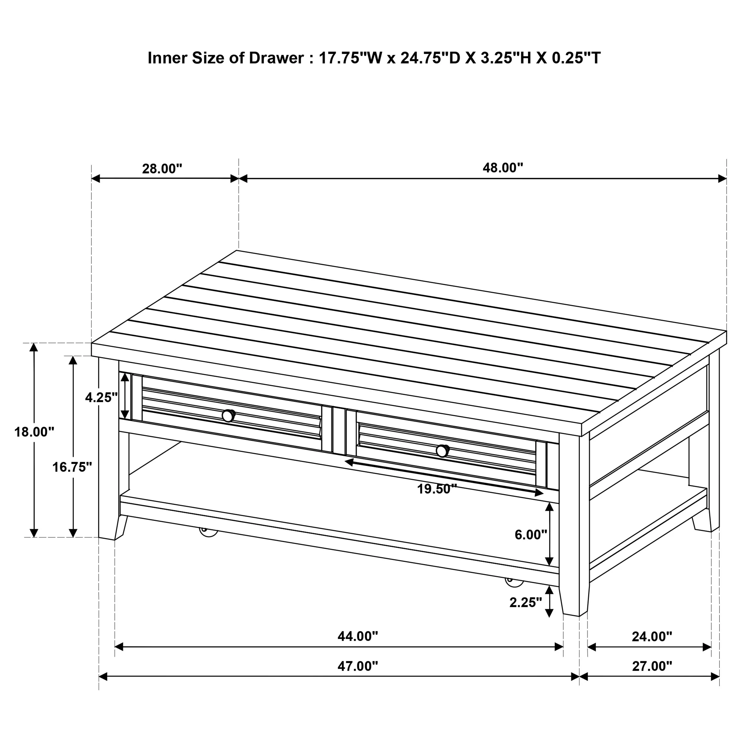 Concord 2-Drawer Coffee Table, Distressed Java - Image 8