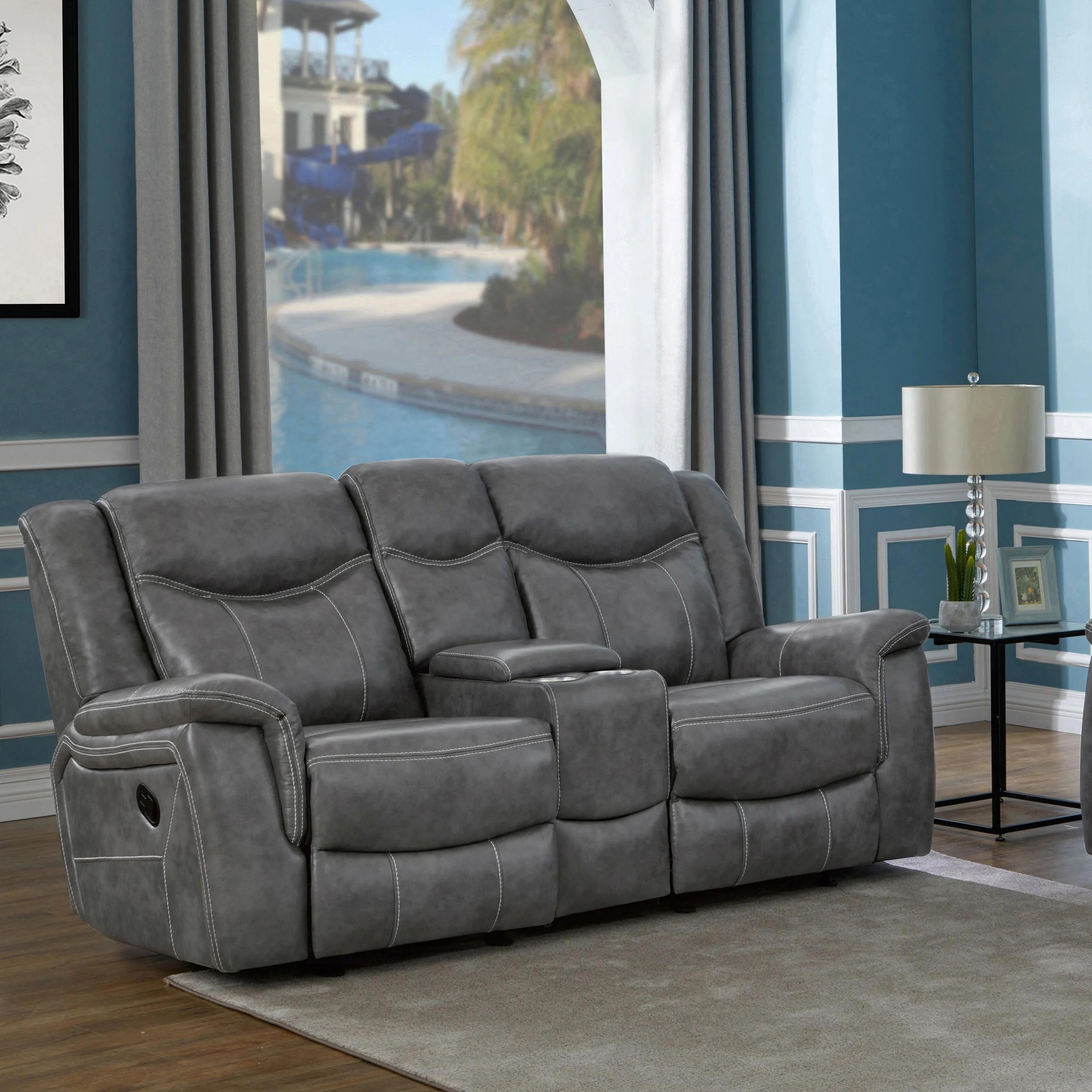 Conrad Upholstered Padded Arm Glider Loveseat in Grey - Image 2