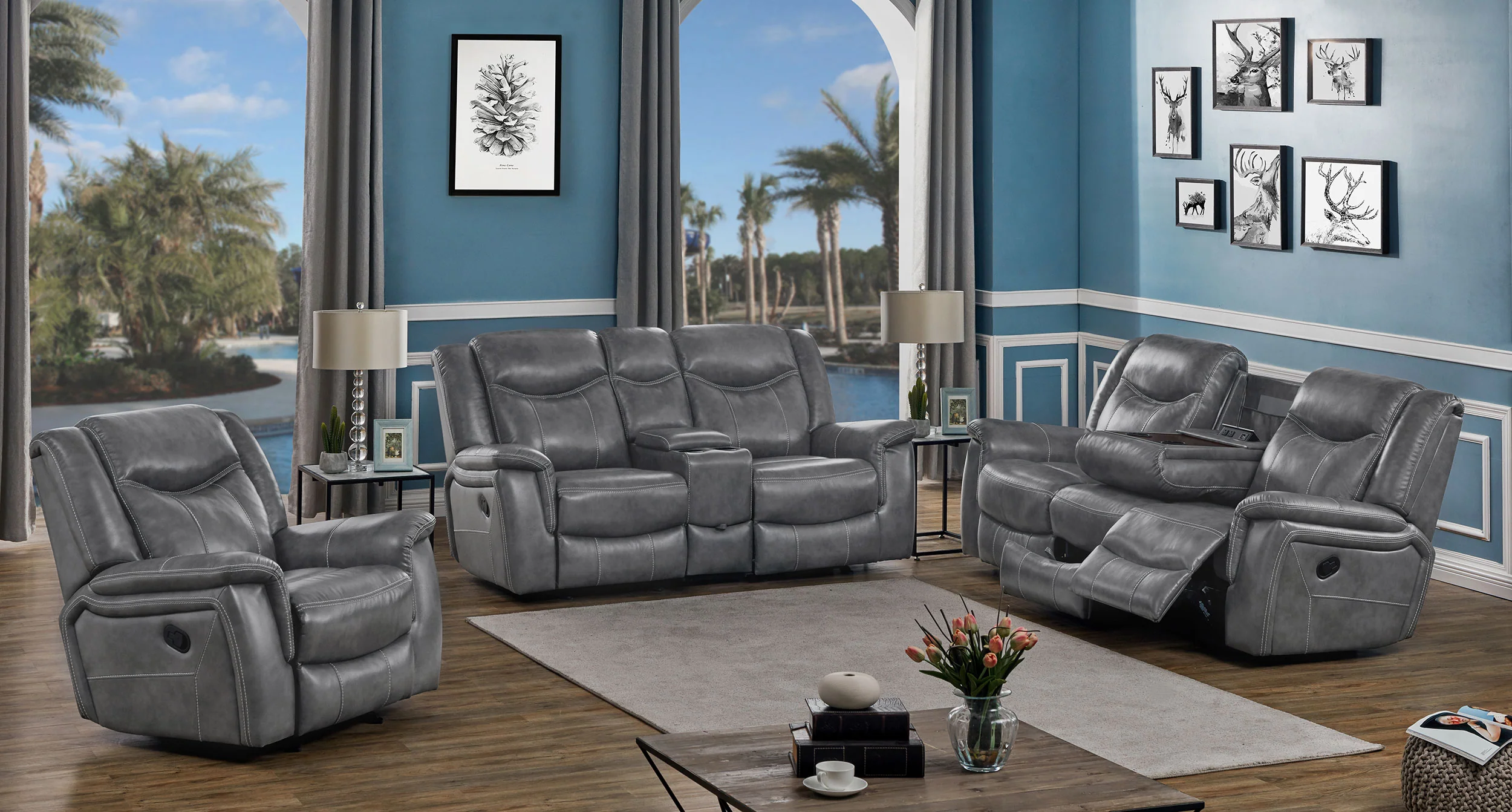 Conrad Upholstered Padded Arm Glider Recliner Grey - Image 13