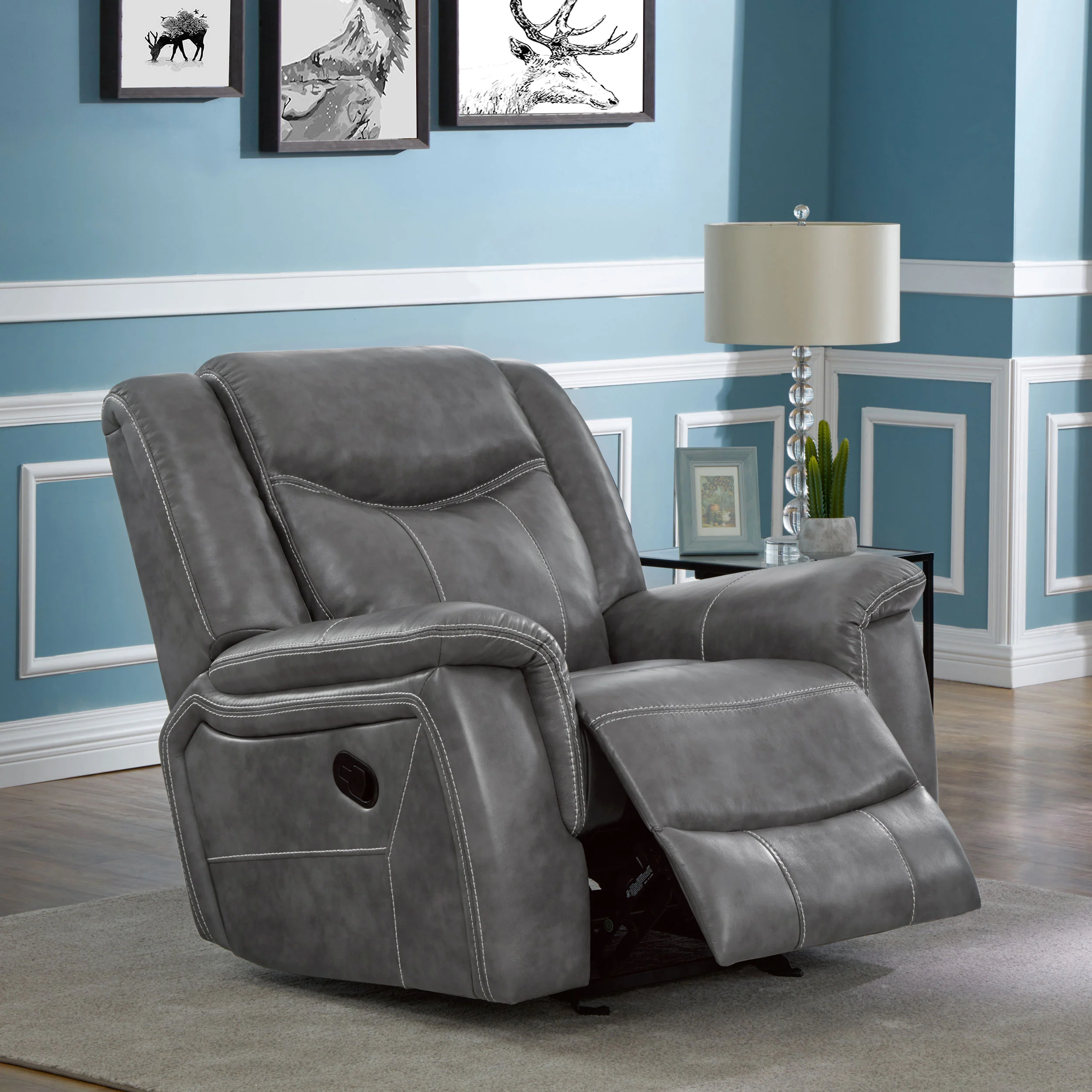 Conrad Upholstered Padded Arm Glider Recliner Grey - Image 4