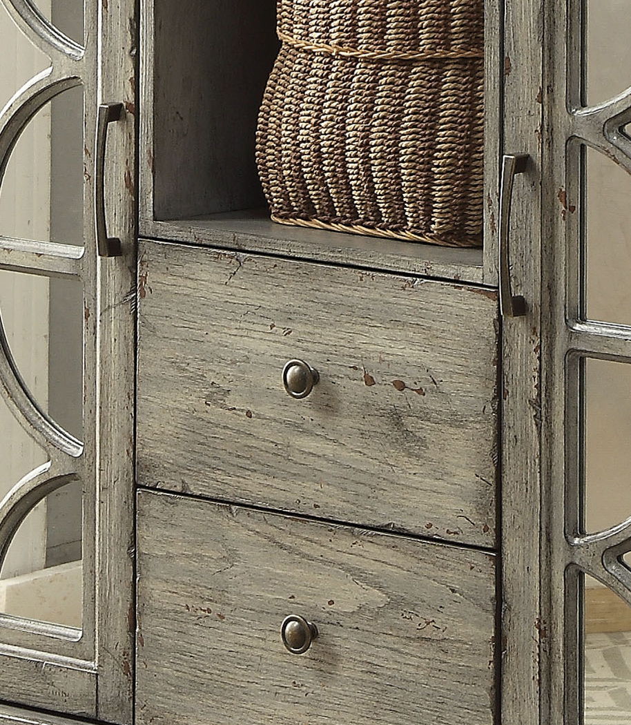 Console Table Sideboard Entryway Storage Cabinet with Mirrored Wood 48x37in Gray - Image 5