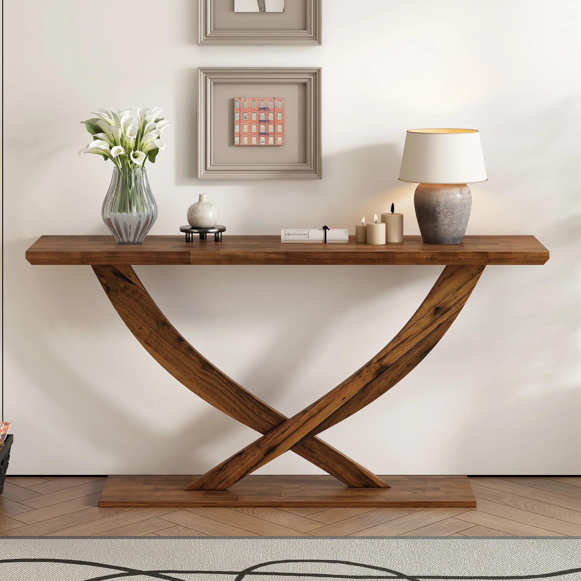 Console Table With Cross Leg Base And Reinforced Support Plate - Image 11