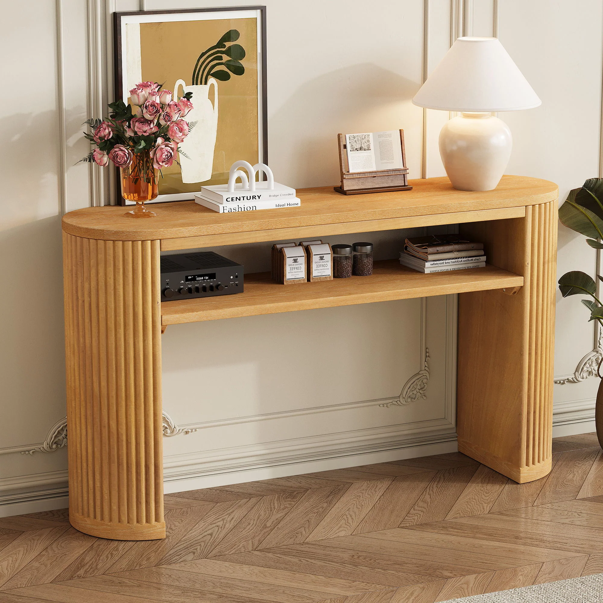 Console Table With Fluted Legs, Open Shelf - Image 12