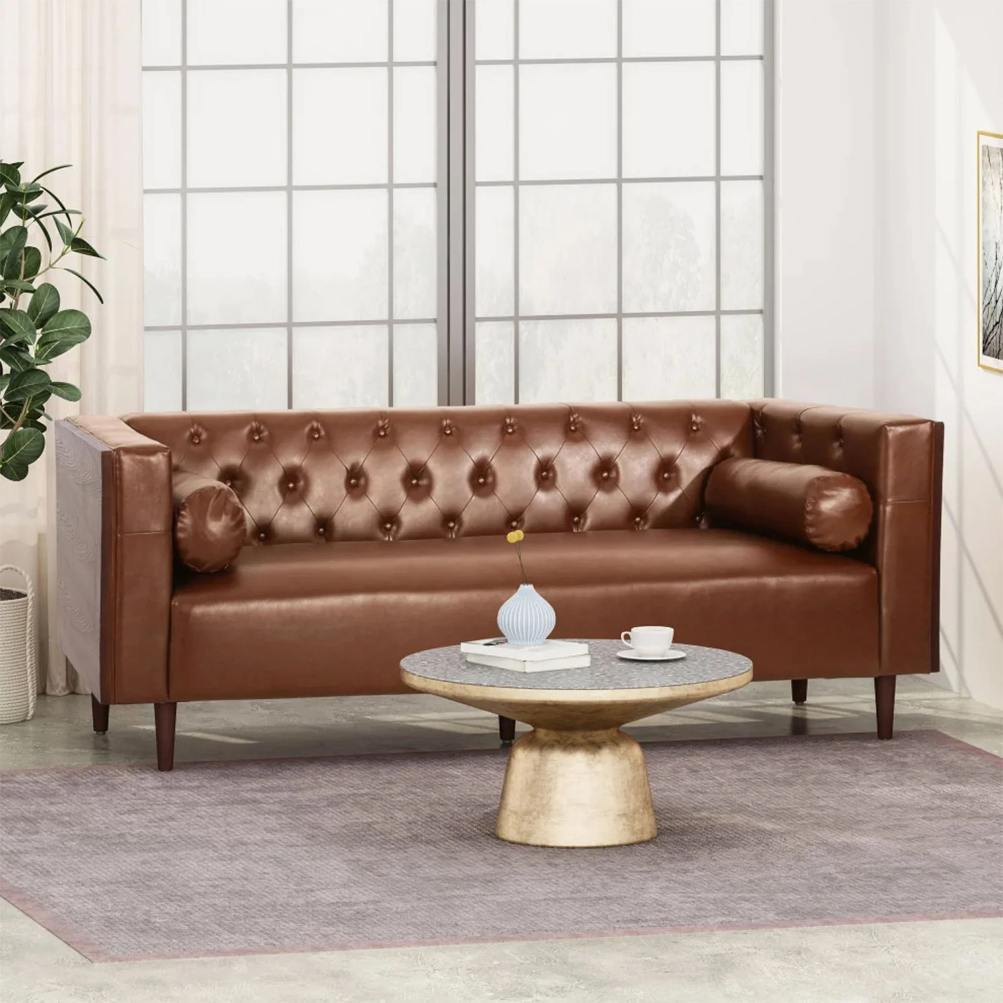 Contemporary 3 Seater Sofa With Tufted Design - Image 5