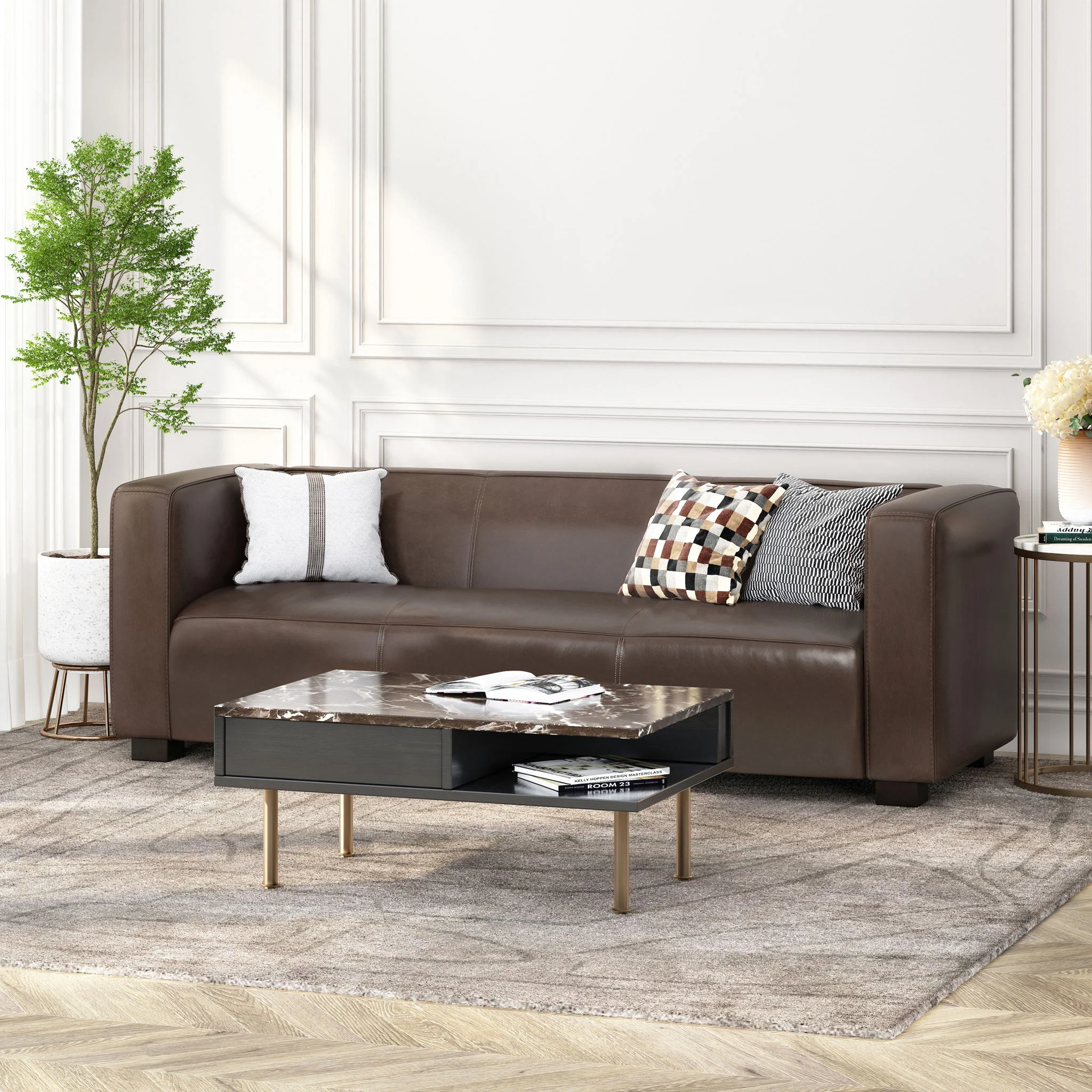 Contemporary 3 Seater Sofa With Tuxedo Design - Image 9