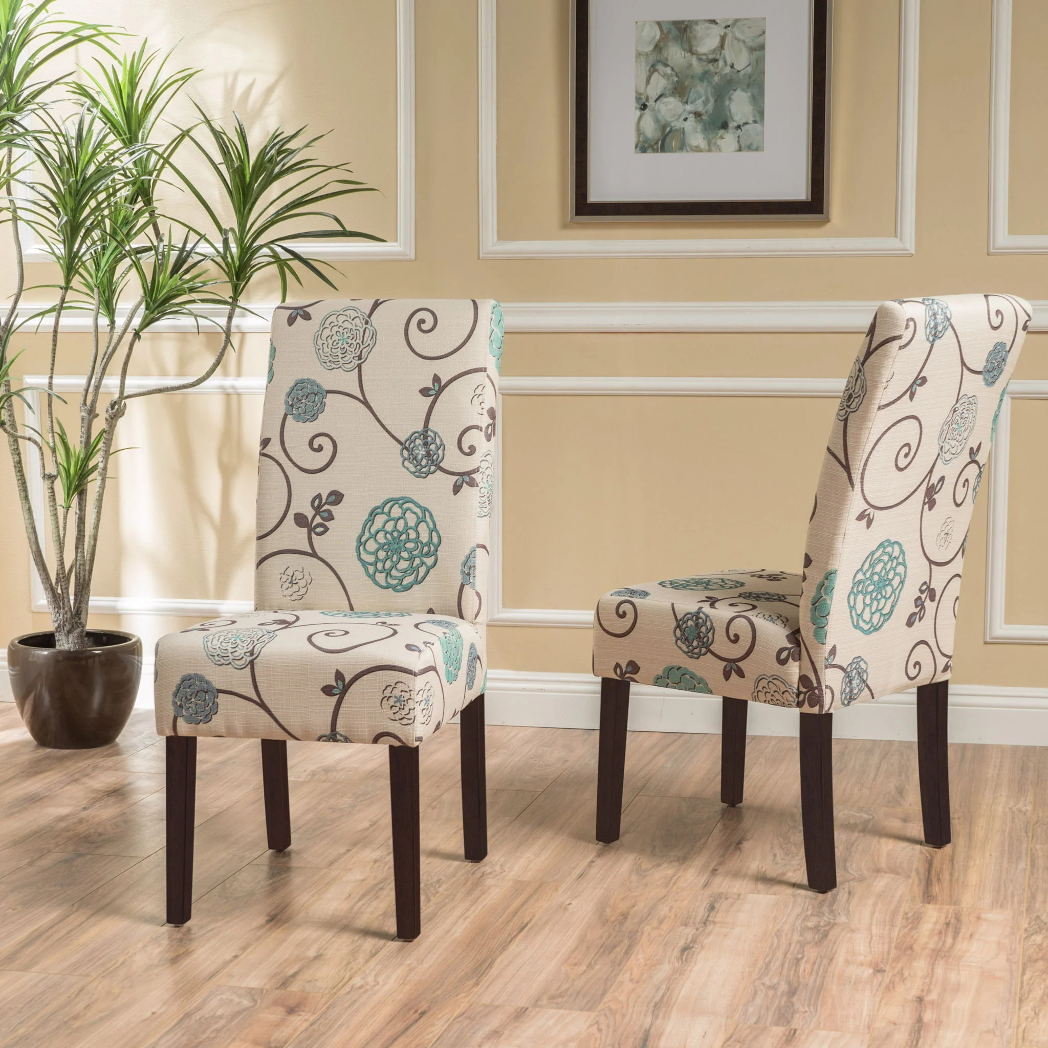 Contemporary Dining Chair Set With Rubberwood Legs - White / Blue - Image 8