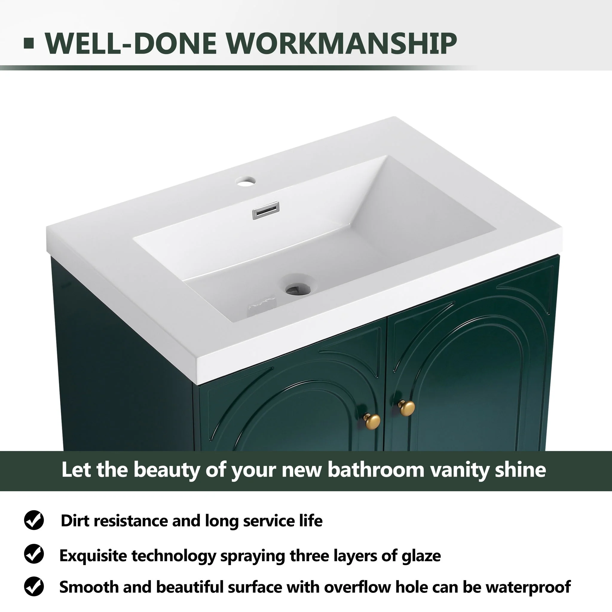 Contemporary Freestanding Bathroom Vanity With Resin Sink & Soft-Close Cabinet Doors - Image 67
