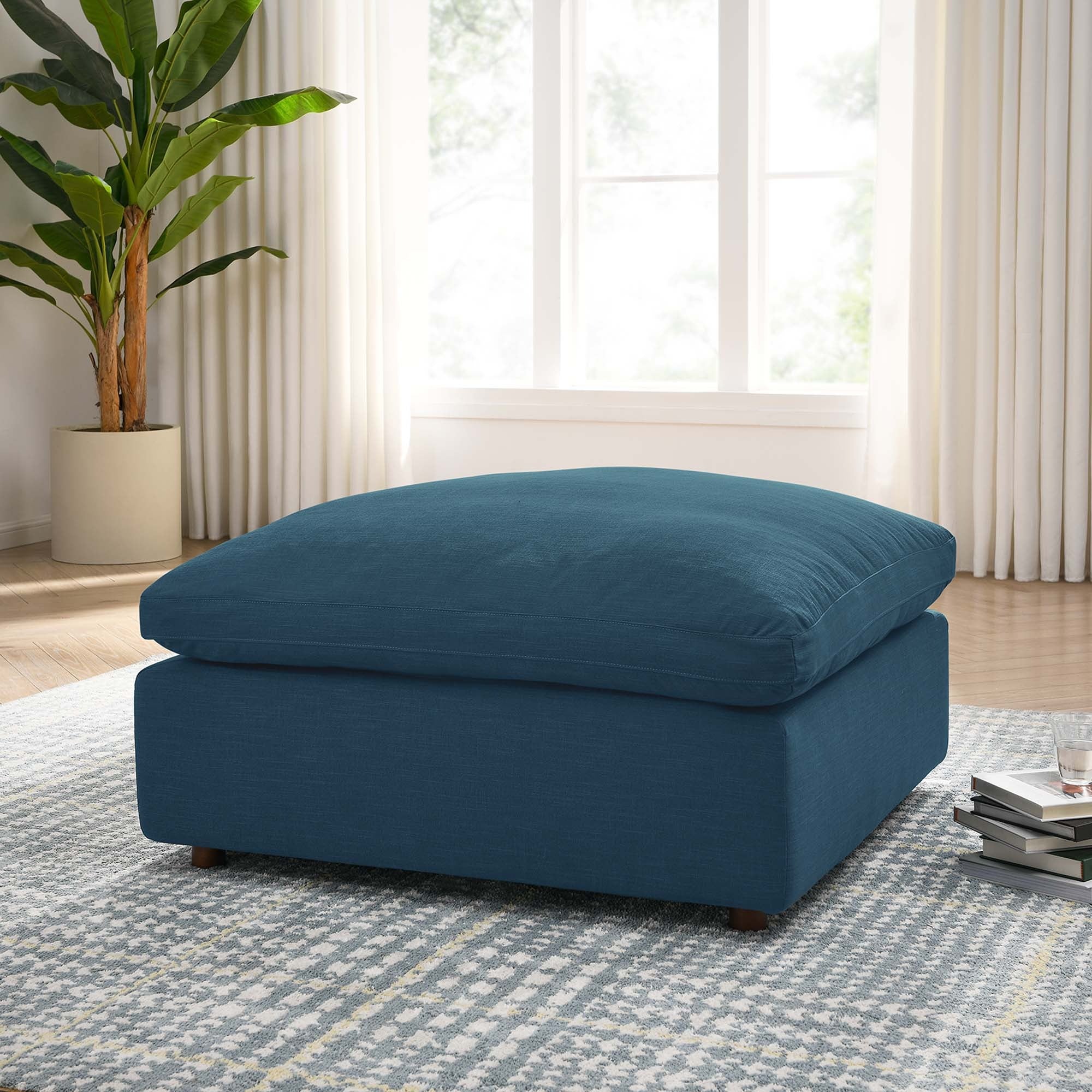 Contemporary Linen Texture Fabric Overstuffed Ottoman – 40 Inch - Image 2