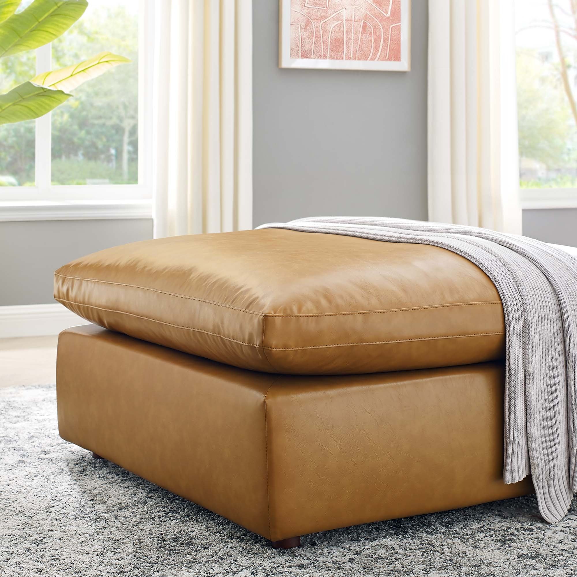 Contemporary Overstuffed Vegan Leather Ottoman – 40 Inch - Image 3