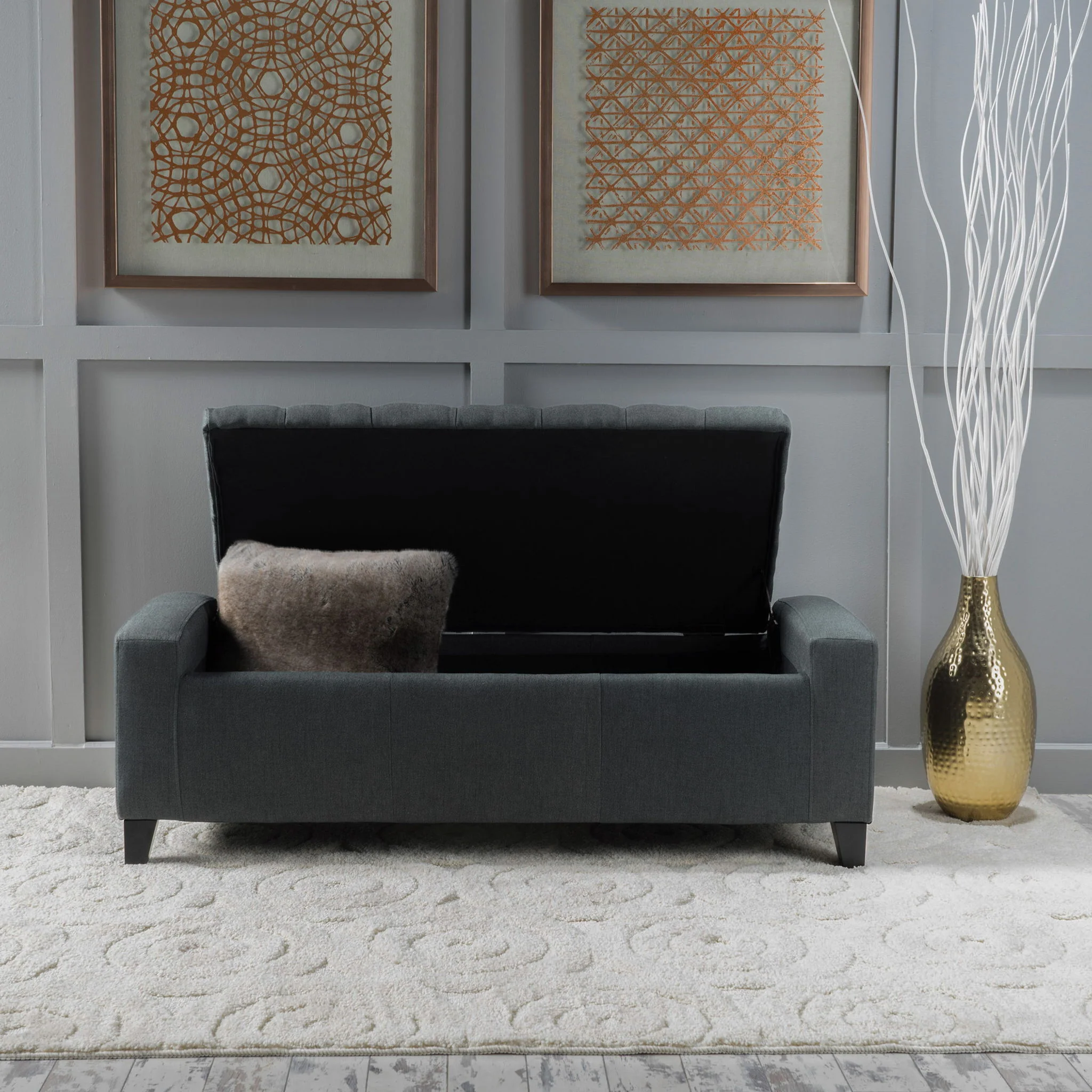 Contemporary Storage Ottoman With Tufted Top - Dark Gray - Image 9