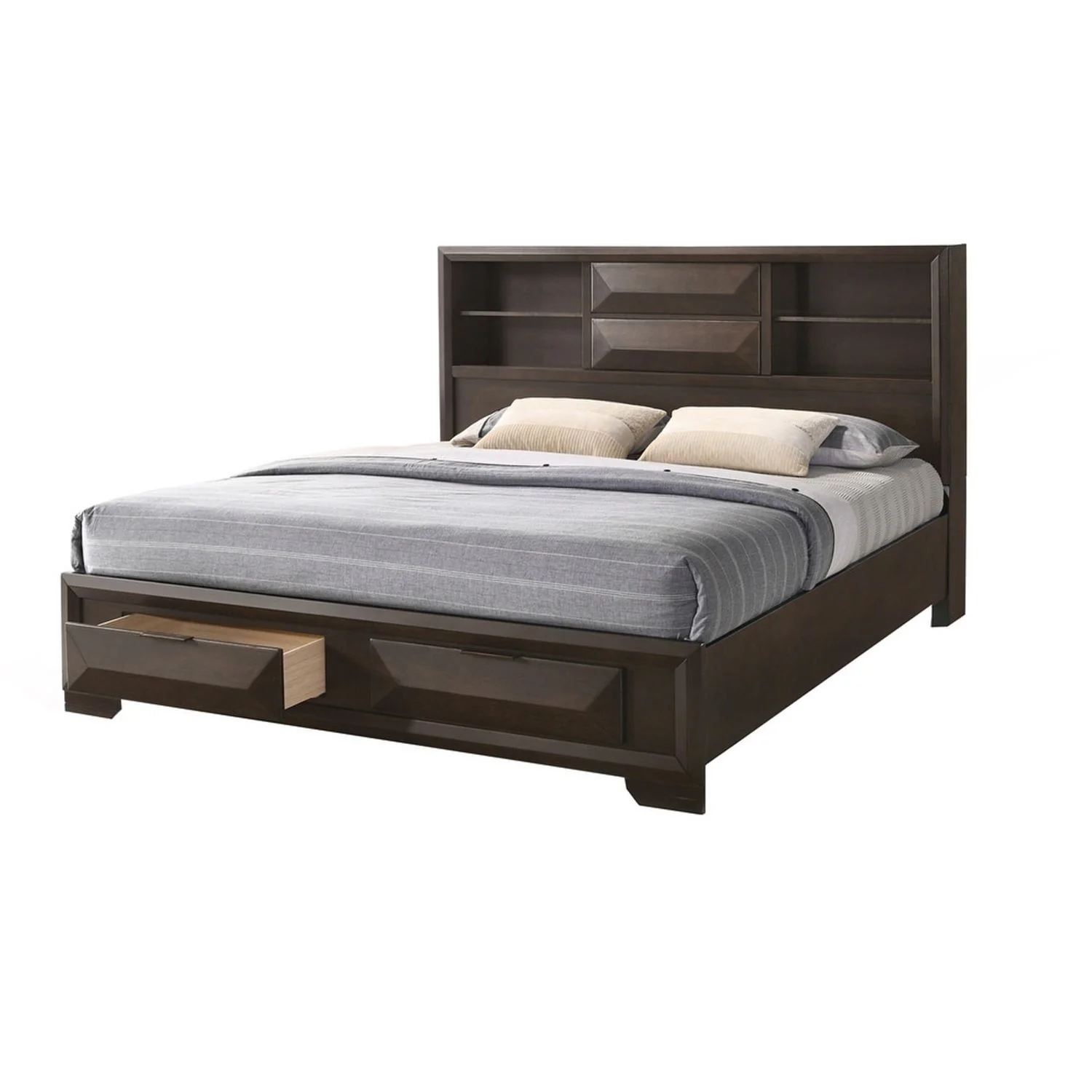 Contemporary Style Bed With Bookcase Headboard And Footboard Storage - Image 7