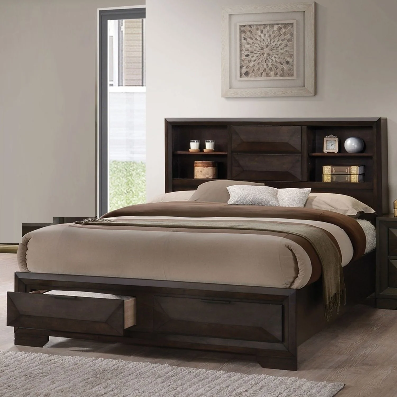 Contemporary Style Bed With Bookcase Headboard And Footboard Storage - Image 8