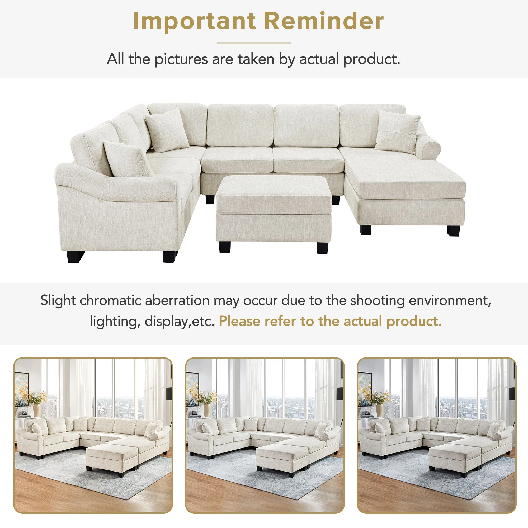 Contemporary U - Shaped Sectional Sofa With Movable Storage Ottoman - Image 8