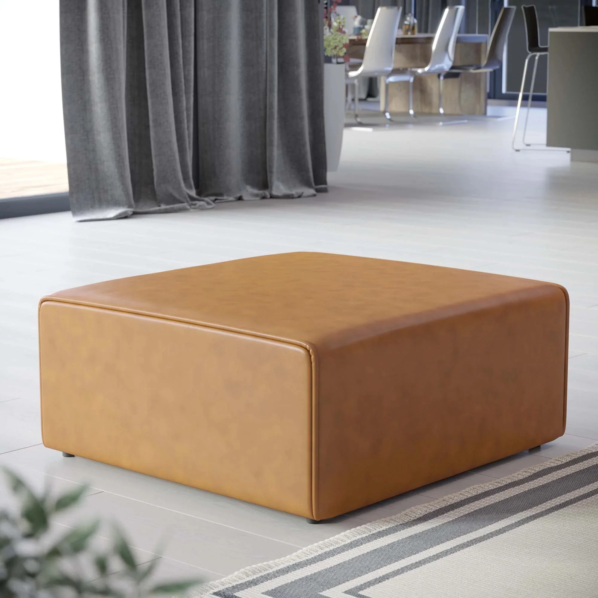 Contemporary Vegan Leather Upholstered Ottoman – 37 Inch - Image 2